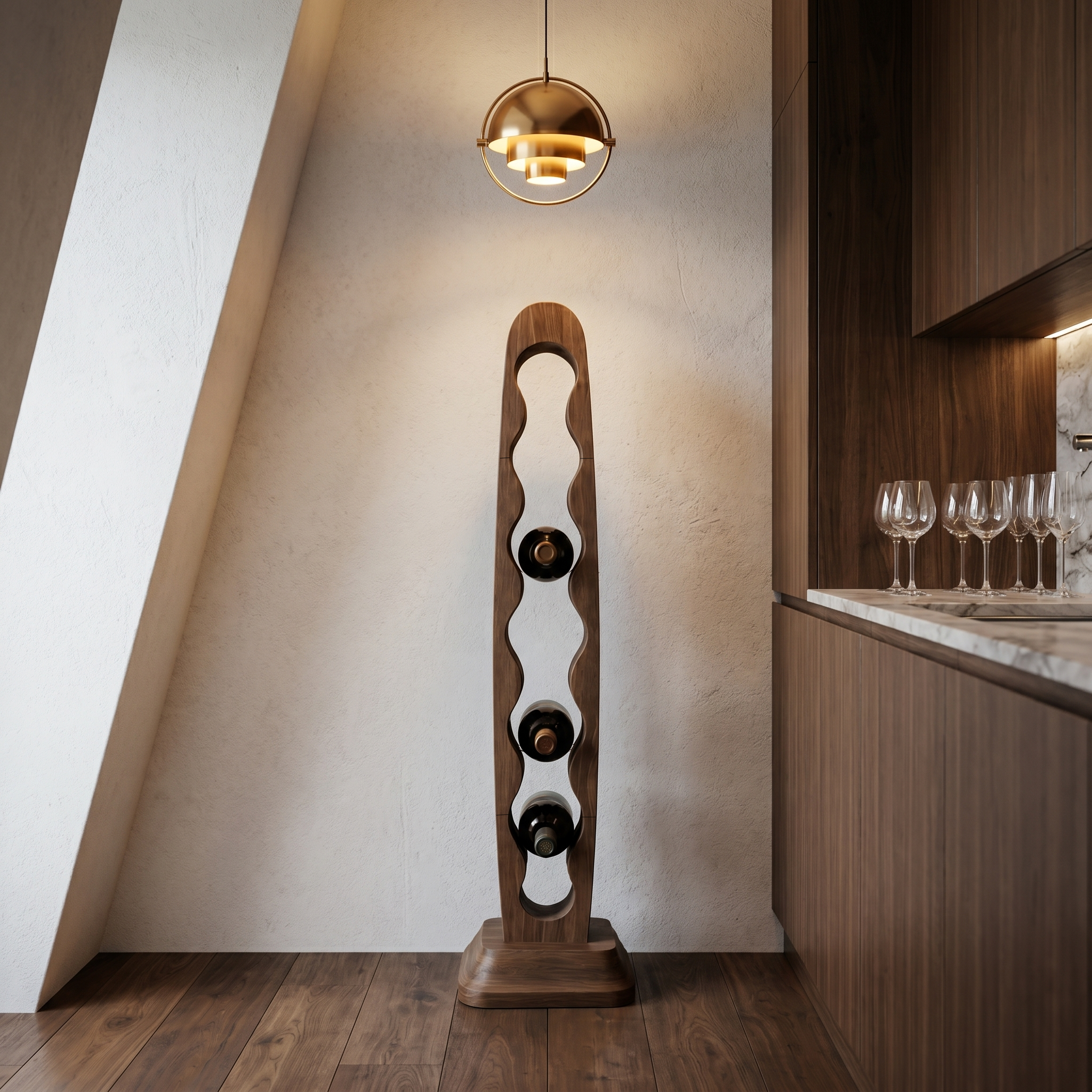 Modern Freestanding Wine Rack With Sculptural Vertical Bottle Storage For Kitchen SINLHAWR029