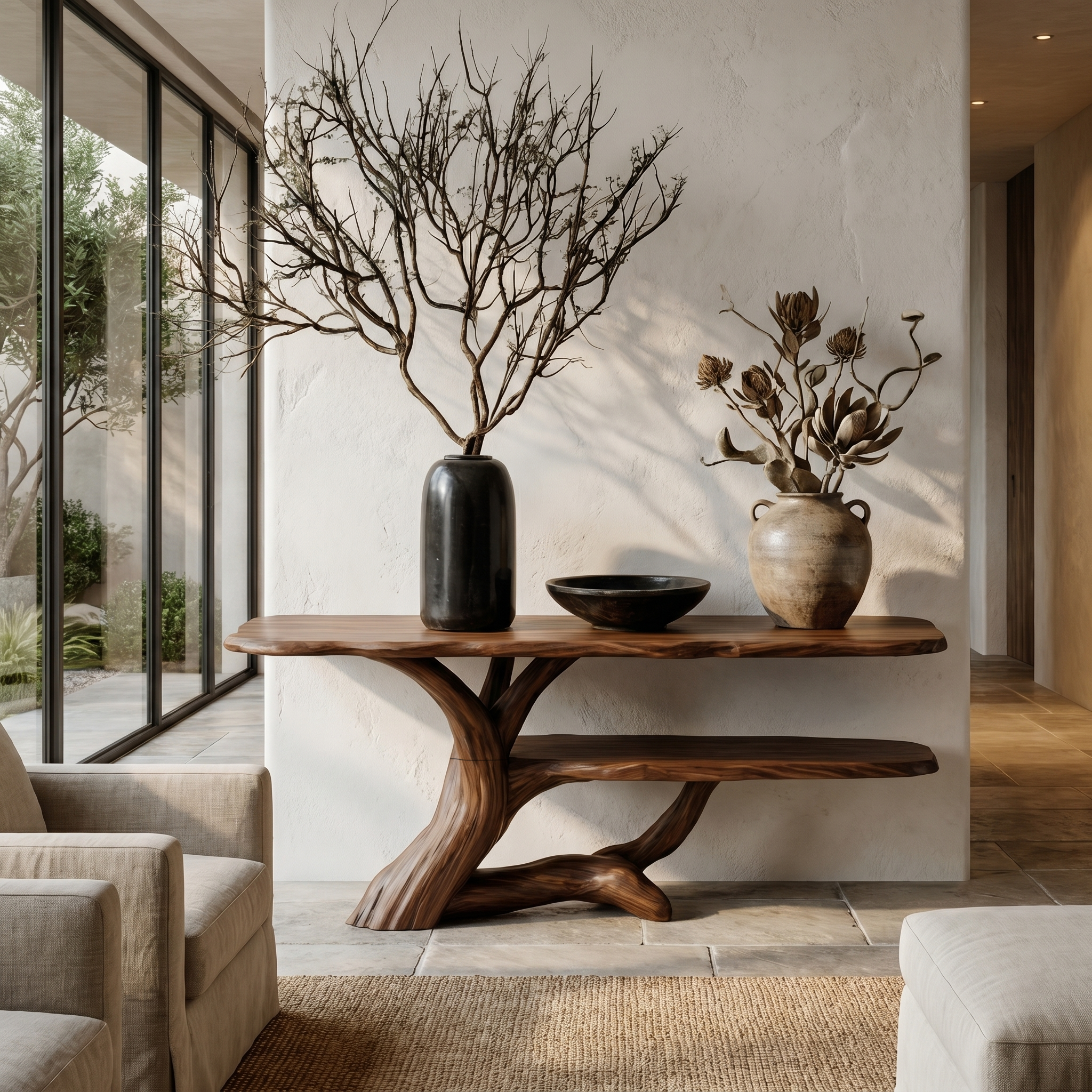 Nature Inspired Console Table With Open Shelf Storage For Living Room SINLHACS620