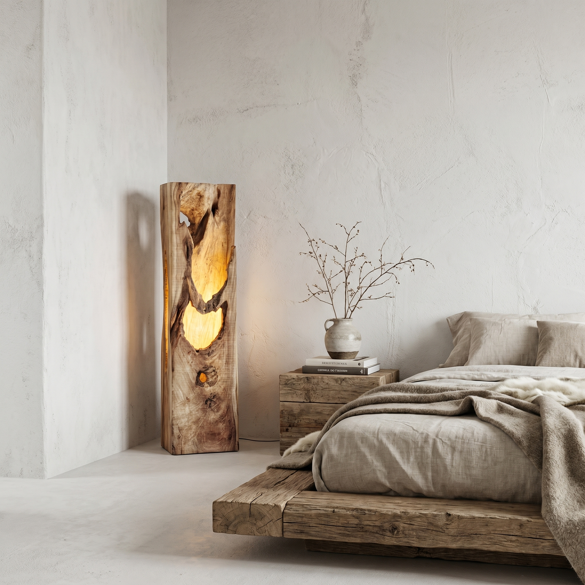 Rustic Floor Lamp With Natural Tree Trunk Design For Living Room And Bedroom SINLHAFLP084