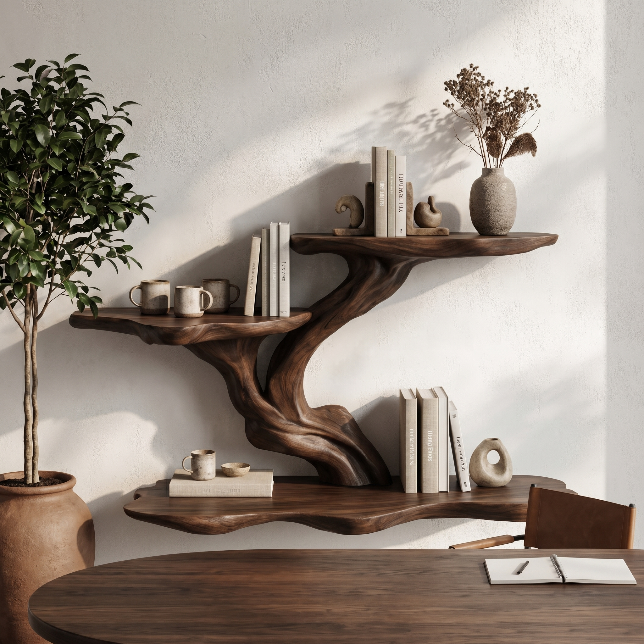 Organic Tree Branch Floating Shelf With Sculptural Wall Storage For Living Room SINLHAFL548
