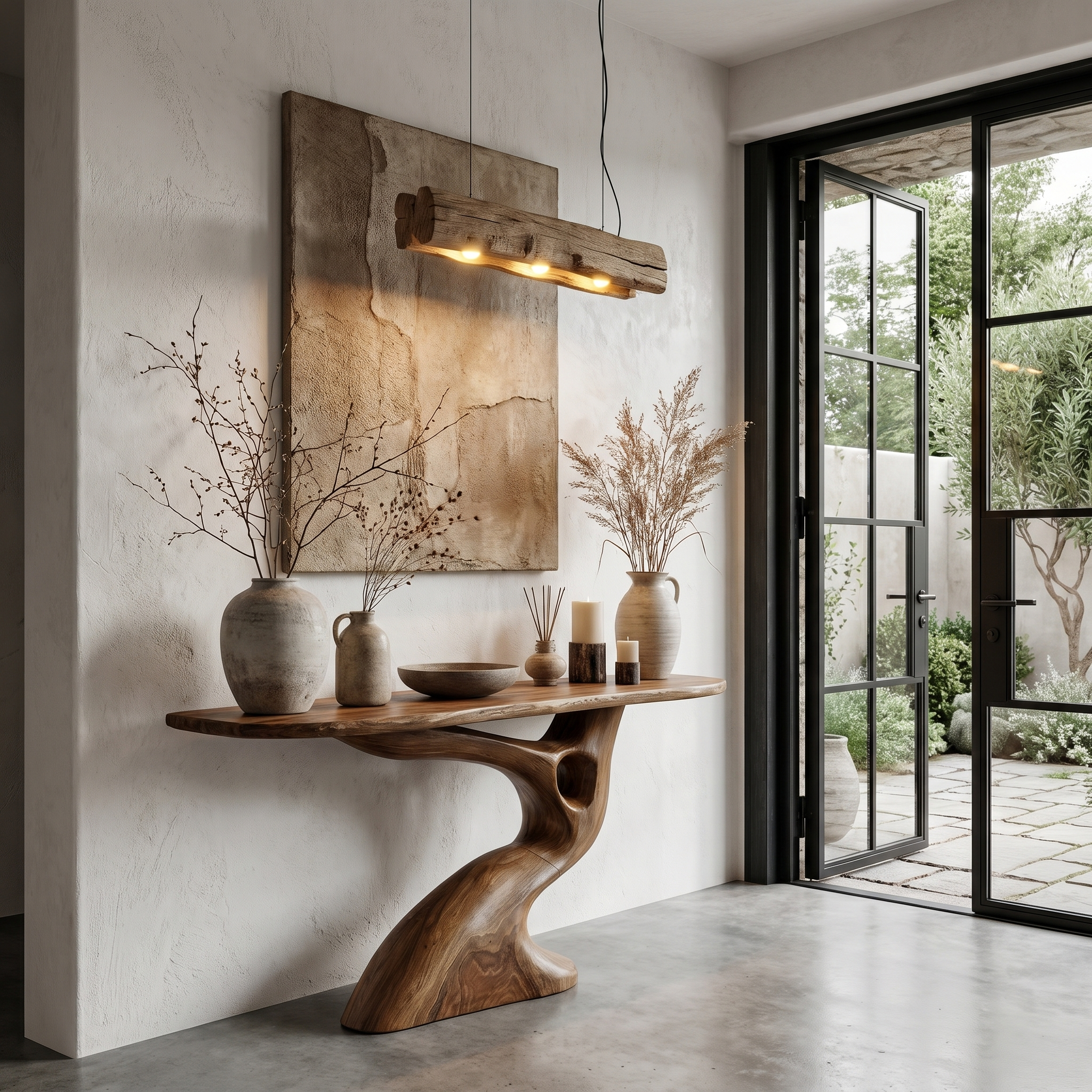 Tree Inspired Console Table With Sculptural Wood Structure For Hallway SINLHACS623