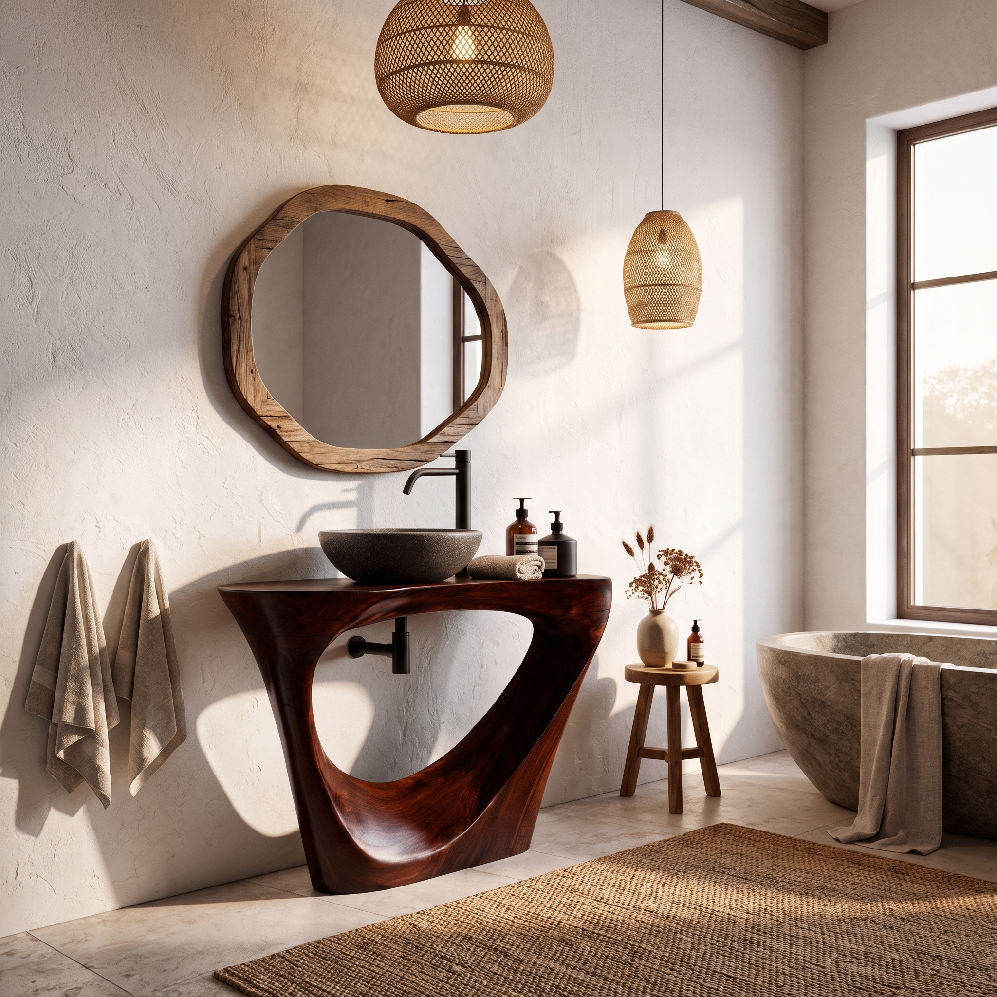 Live Edge Floating Bathroom Vanity With Sculptural Tree Support For Bathroom SINLHABRV320
