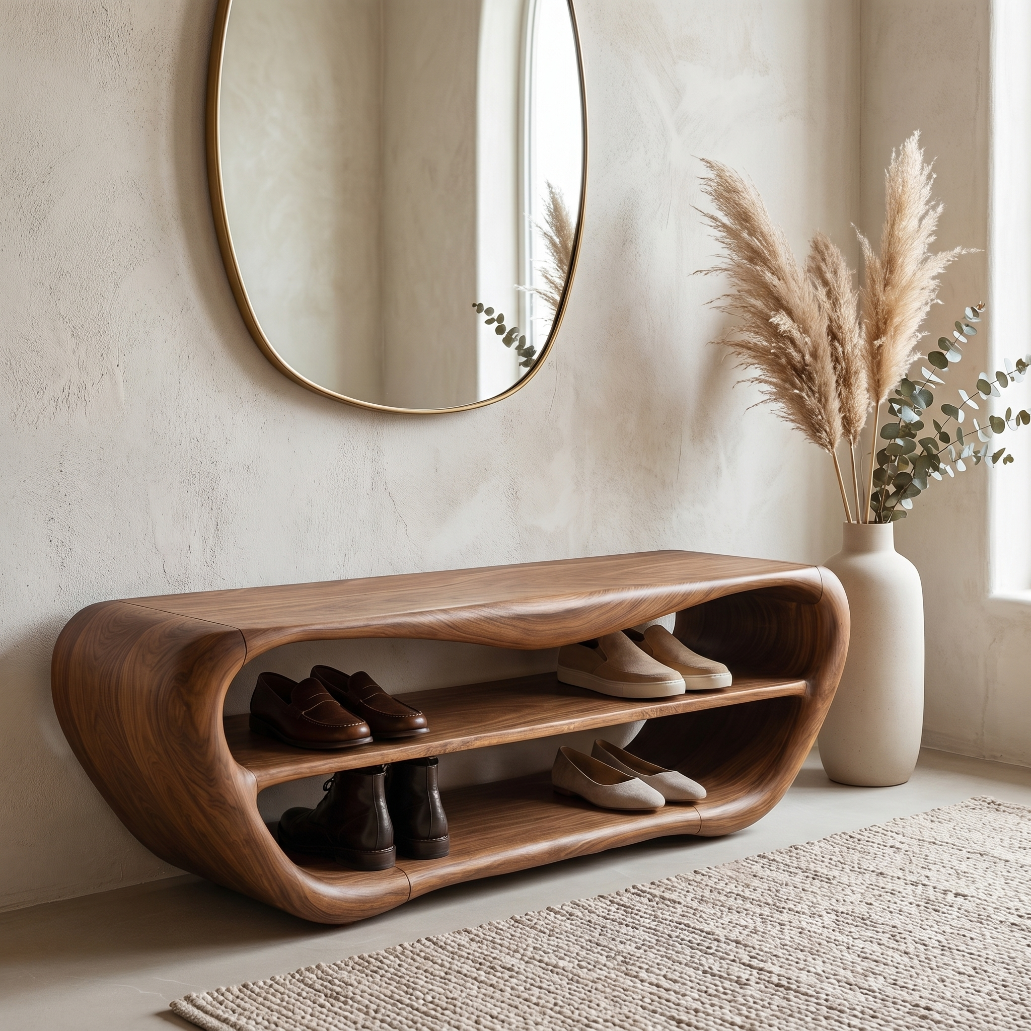 Handcrafted Shoe Bench With Open Storage For Entryway SINLHASB090
