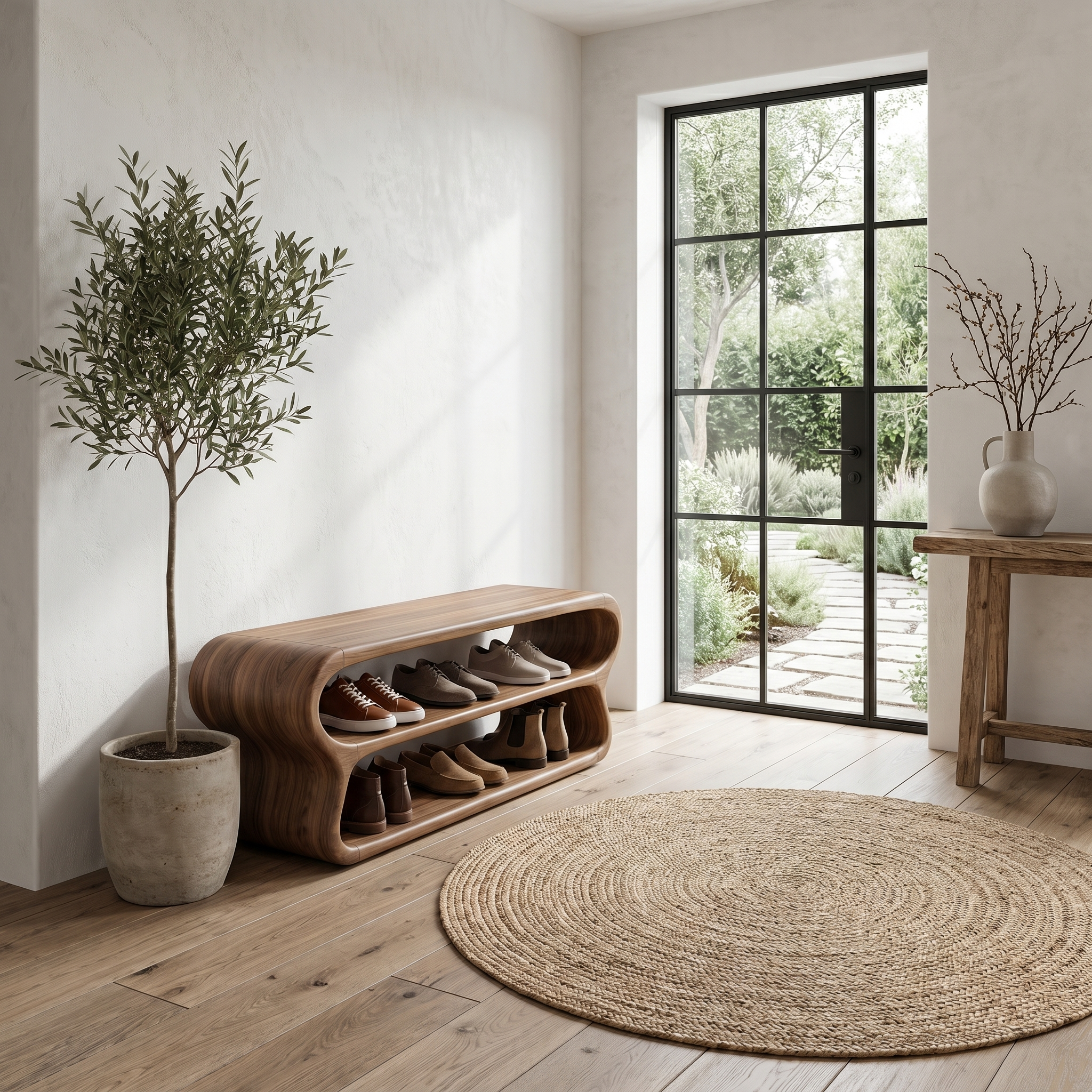 Contemporary Shoe Bench With Open Storage Compartments For Hallway SINLHASB092