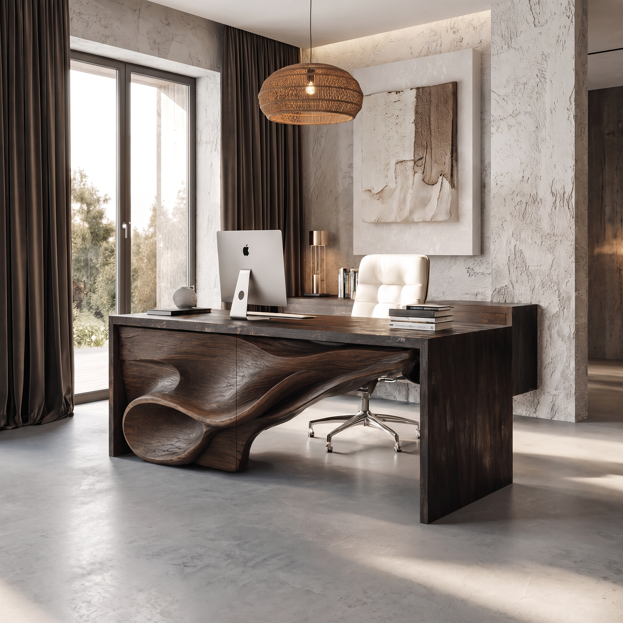 Sculptural Writing Desk Handcrafted Storage Design For Executive Home Office SINLHADE168