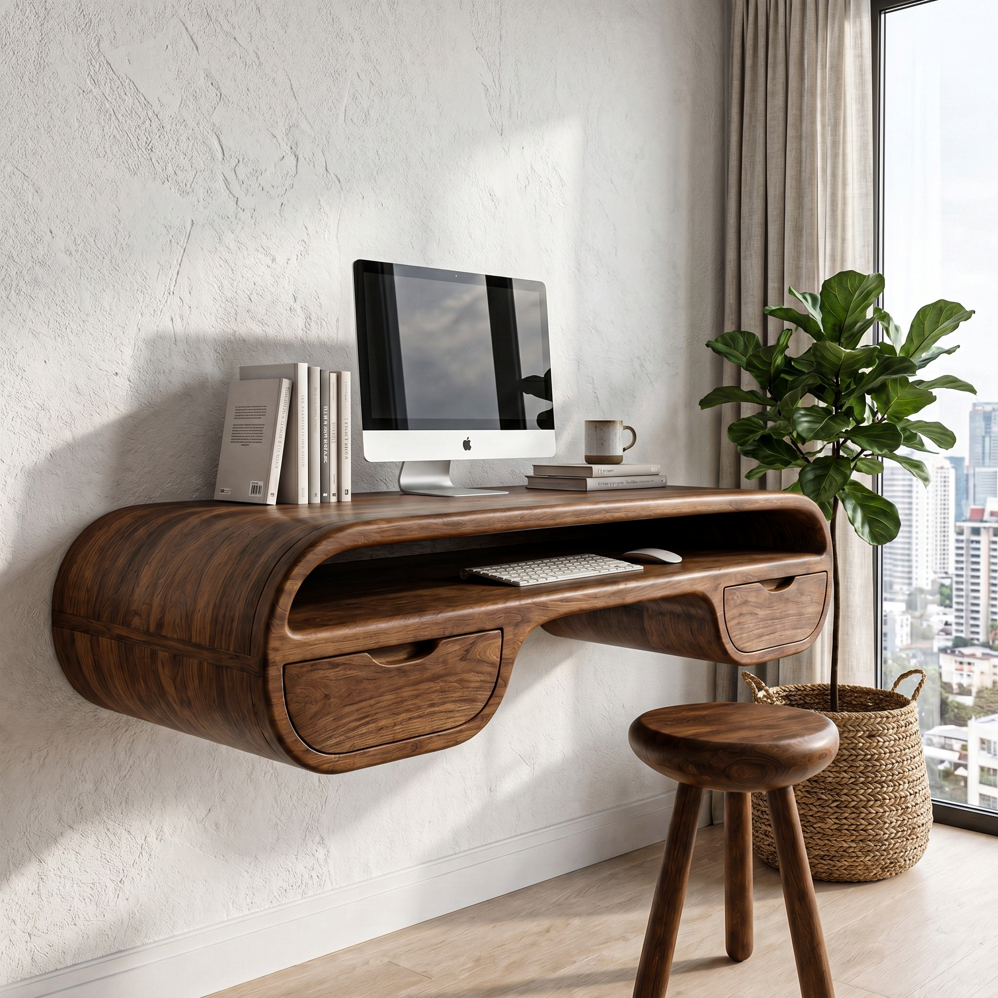 Contemporary Floating Desk With Integrated Drawer Storage For Workspace SINLHADK126