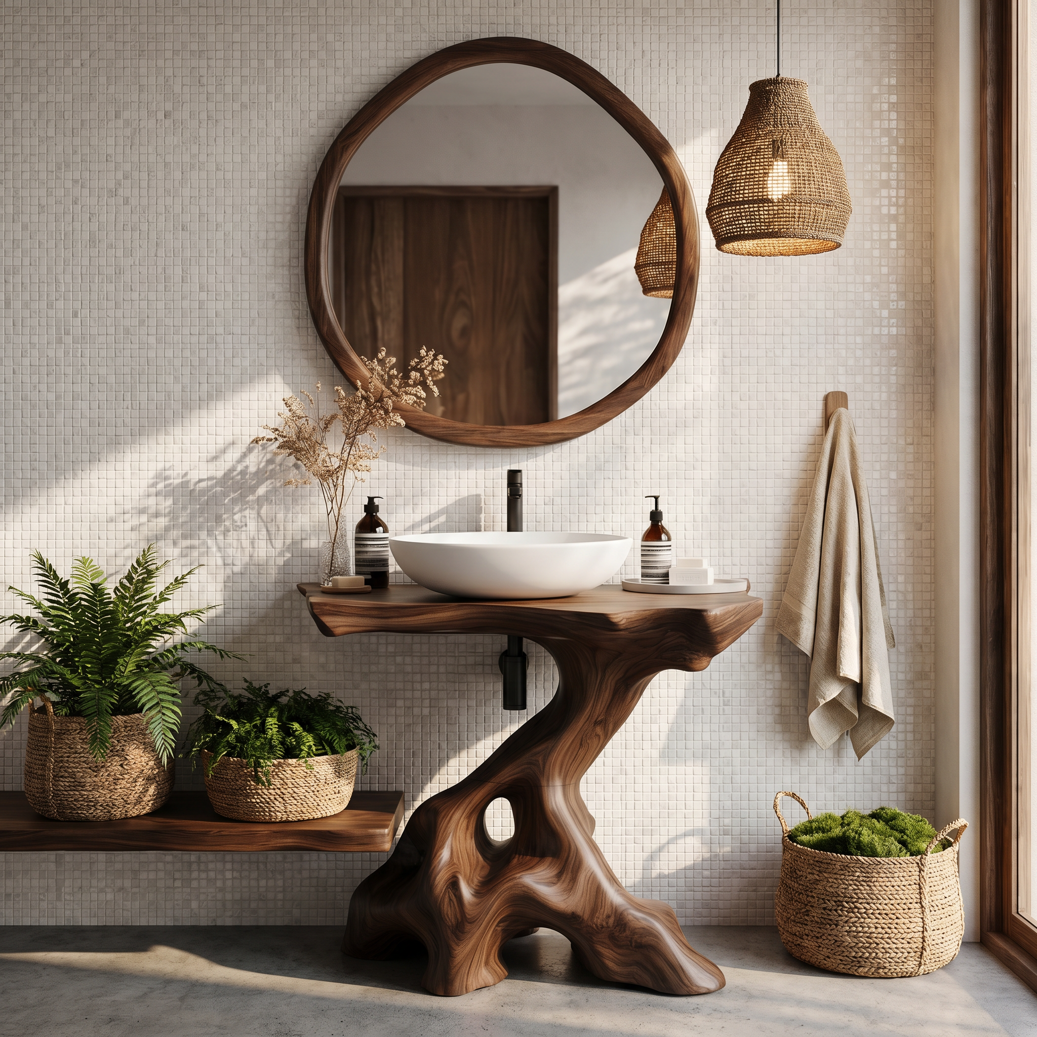 Statement Bathroom Vanity With Nature Inspired Tree Design For Powder Room SINLHABRV324