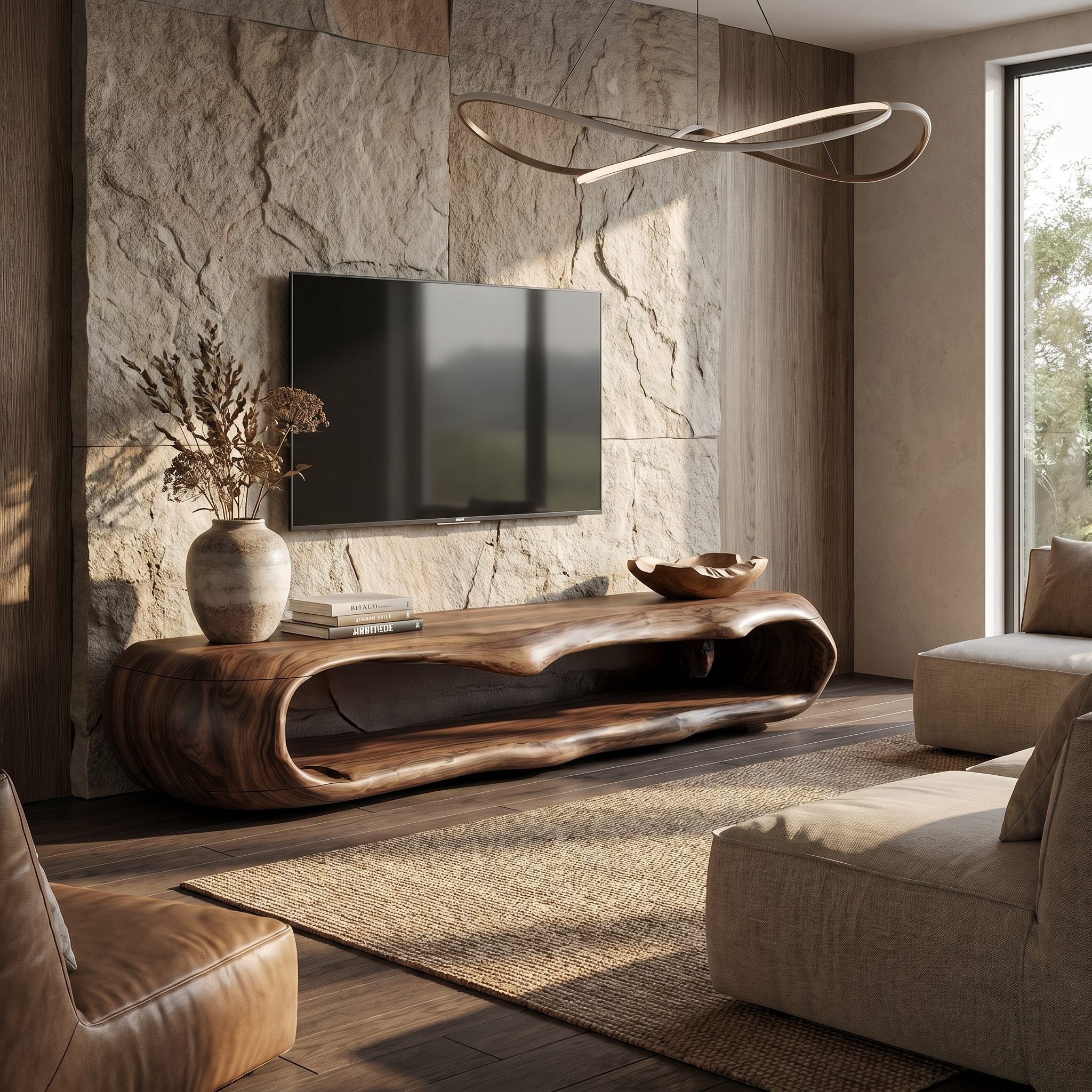 Sculptural TV Cabinet Nature Inspired Artistic Design For Living Room SINLHATC075