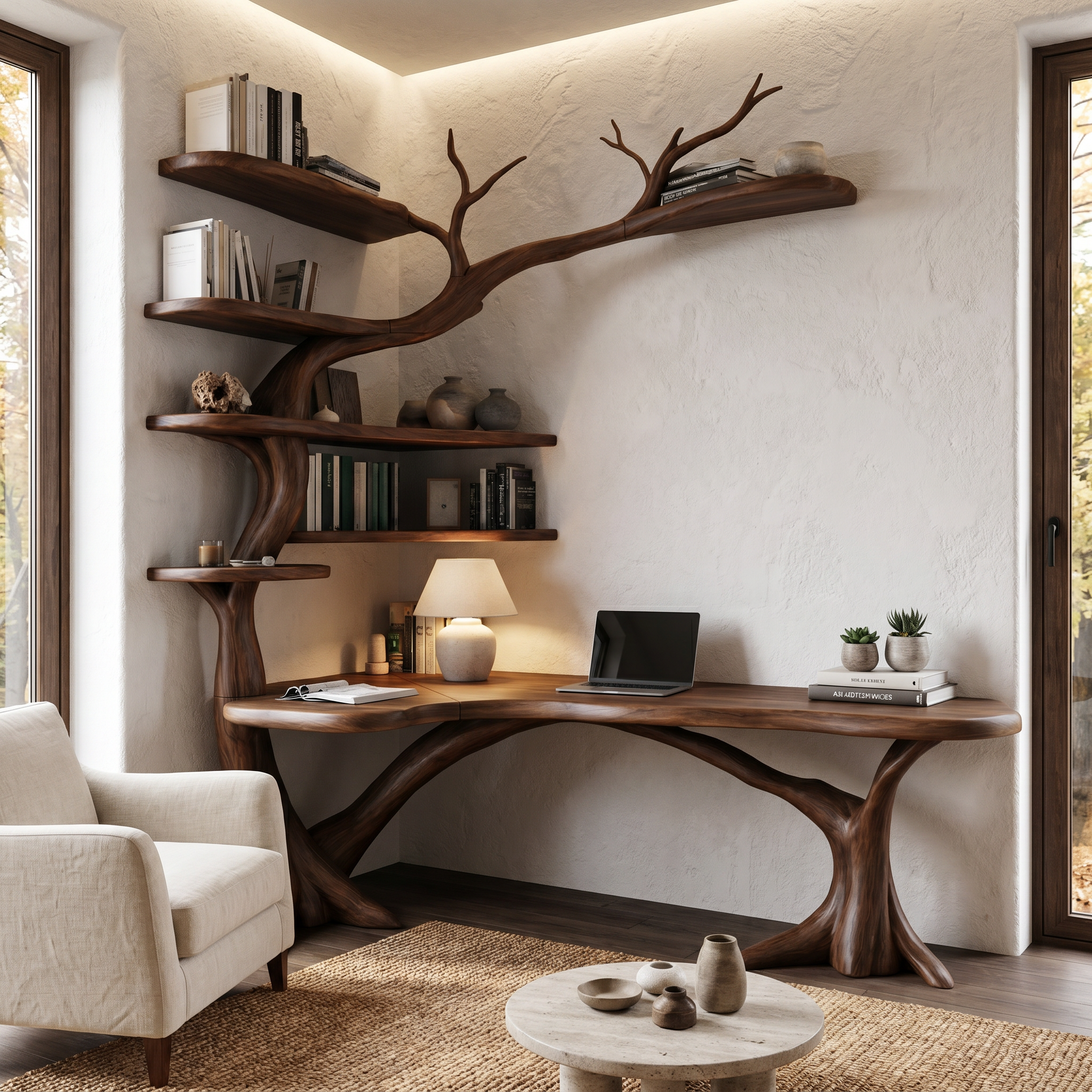 Sculptural Tree Desk With Handcrafted Solid Wood Design For Home Office SINLHADK131