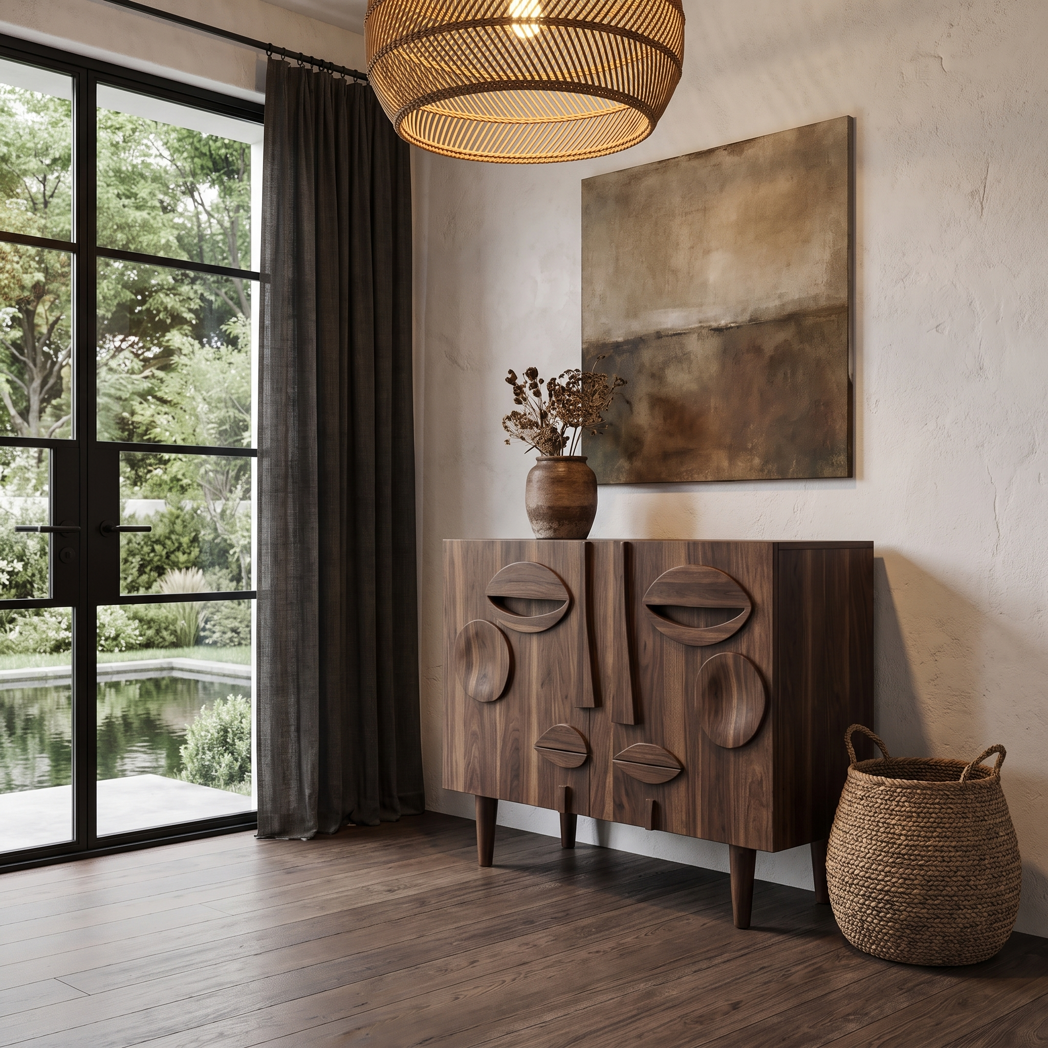 Modern Accent Cabinet With Abstract Face Design For Living Room And Entryway SINLHASD001