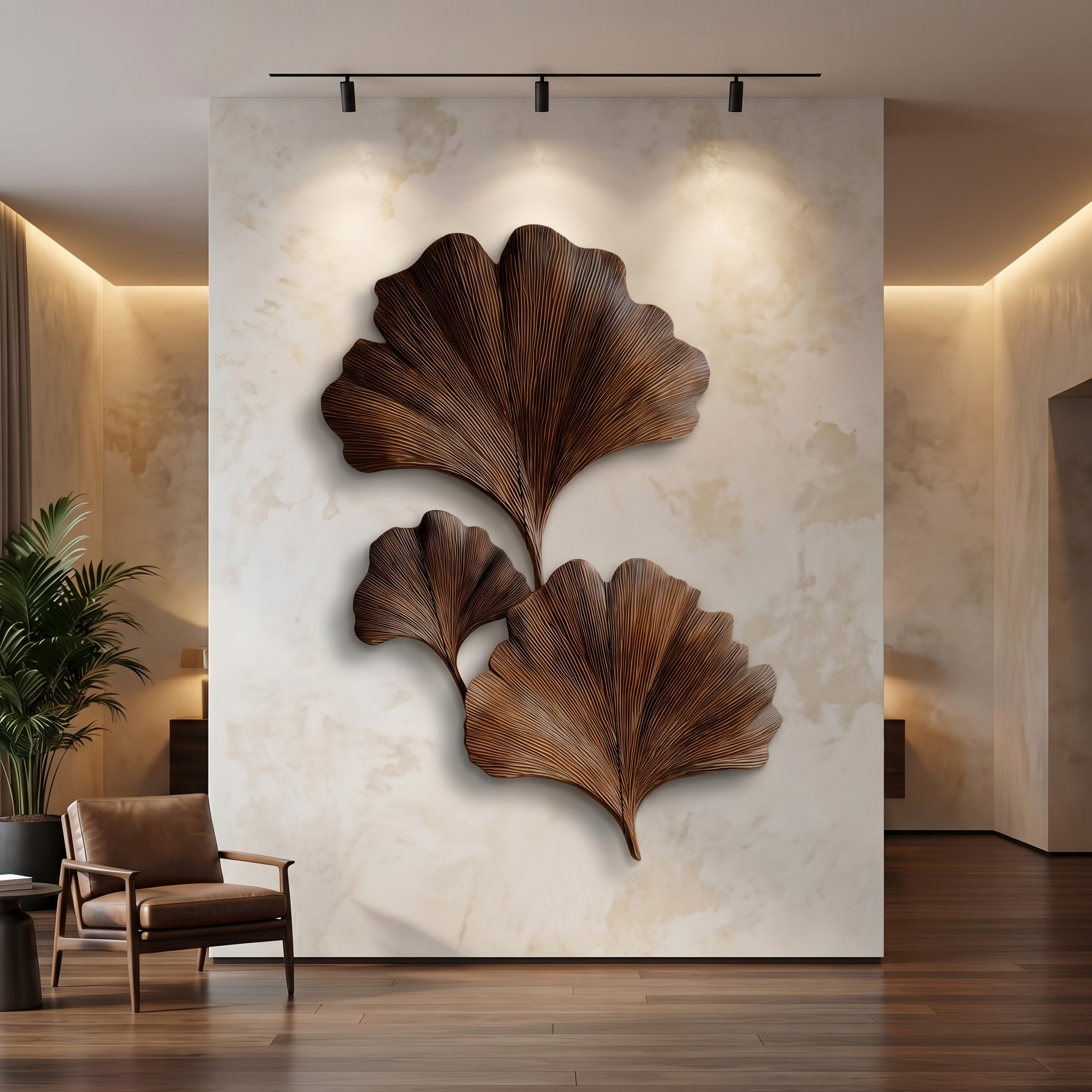 Sculptural Ginkgo Leaf Wall Art For Living Room SINLHAWD066