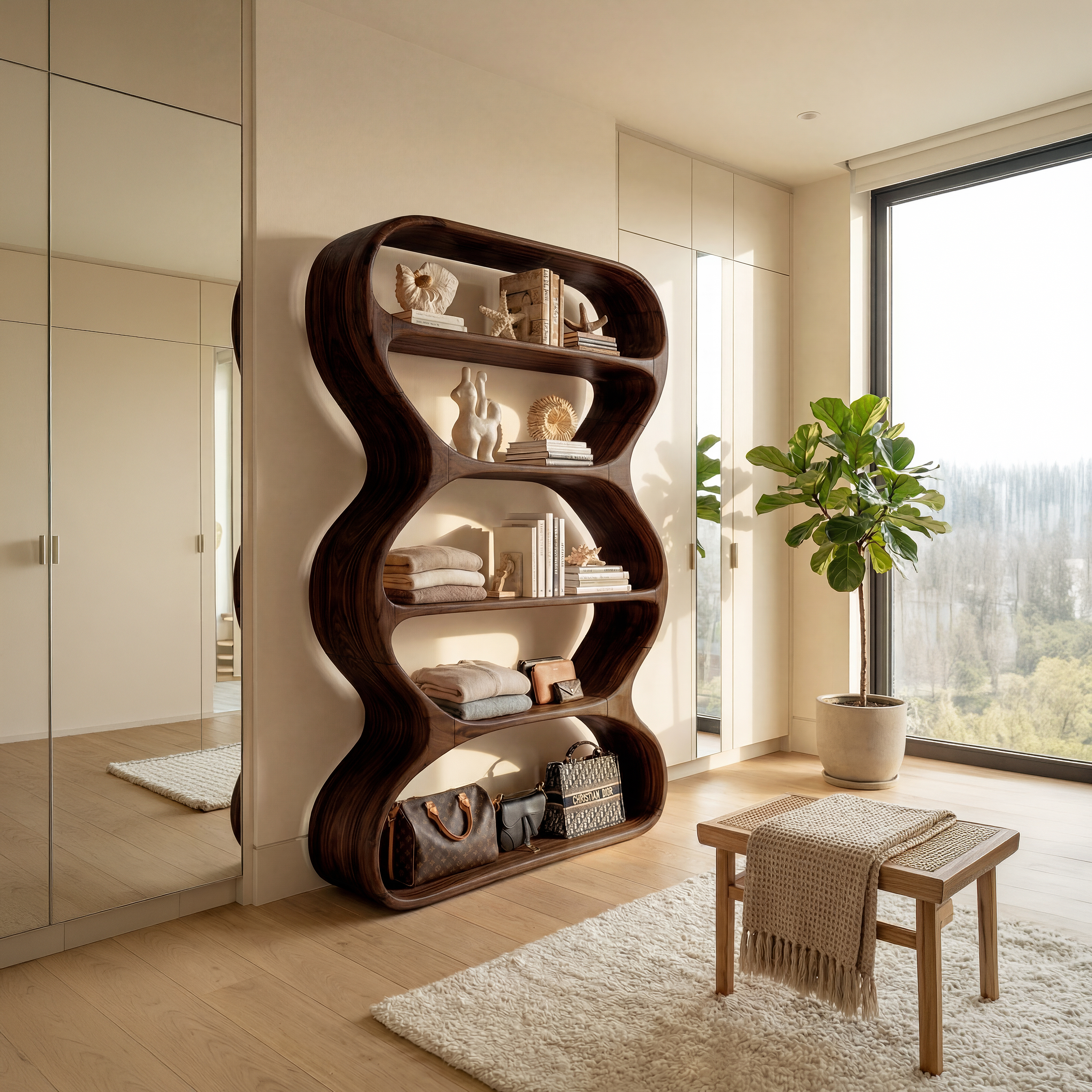 Contemporary Curved Bookshelf Living Room Display SILDTTRBS024