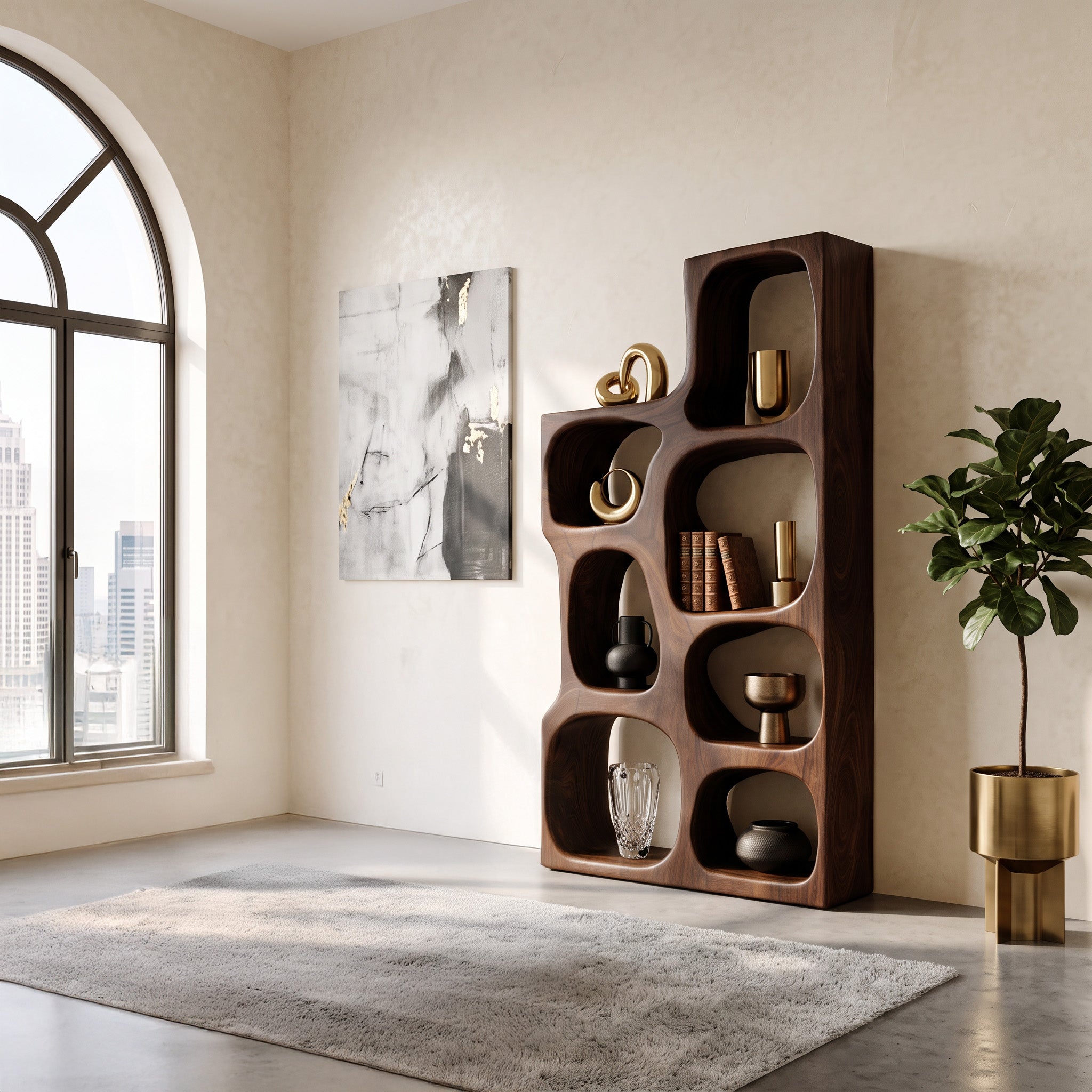 Organic Sculptural Wooden Bookshelf For Modern Living Room RTTHHNBS133