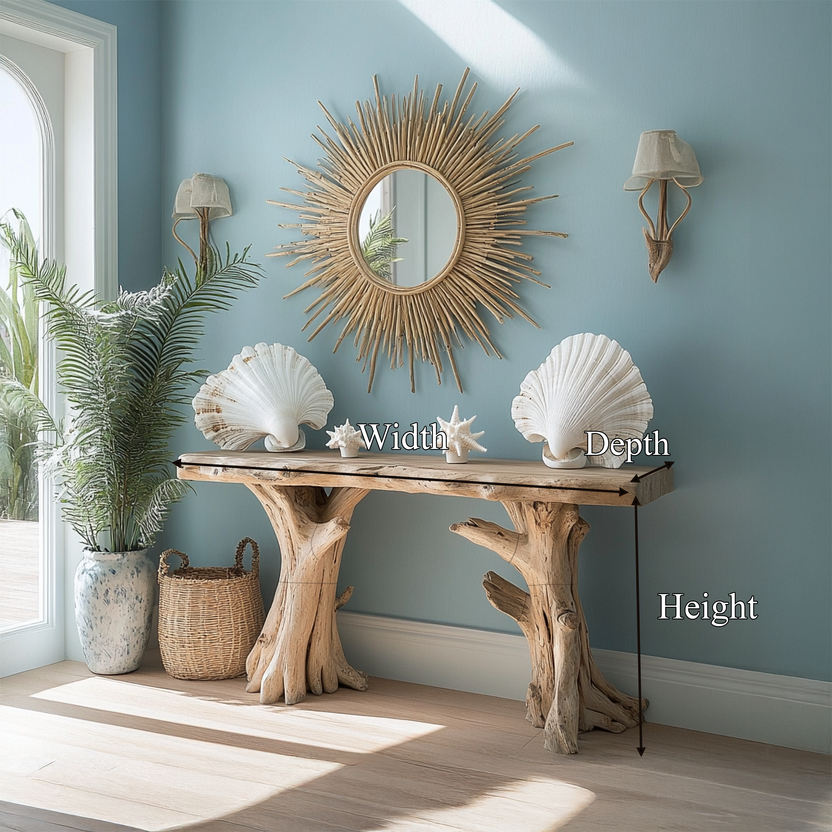 Coastal Driftwood Console Table Natural Tree Trunk Legs SINLSACS062