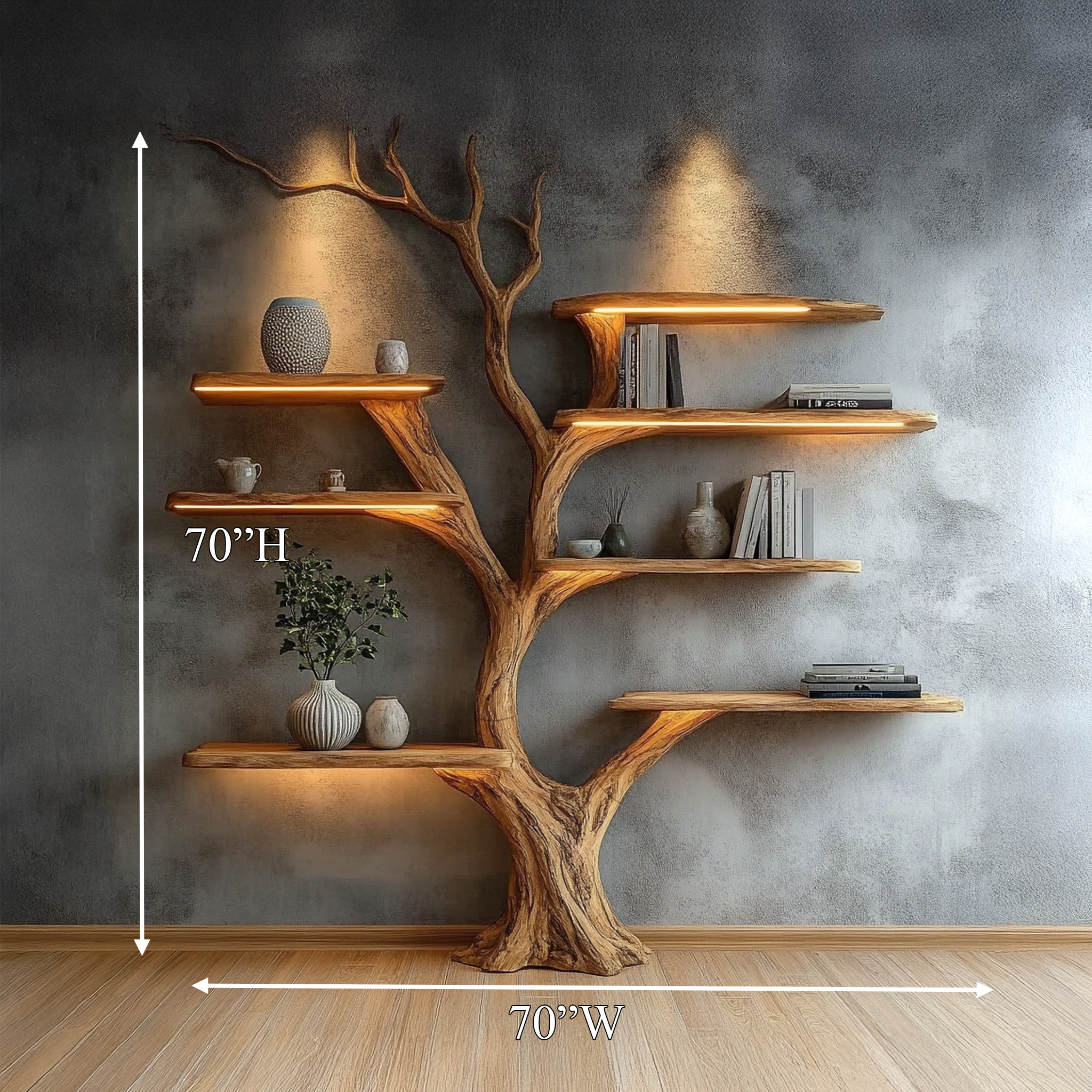 Rustic Sculptural Tree Bookshelf Living Room Interior Statement Wall Feature SINLSATB658