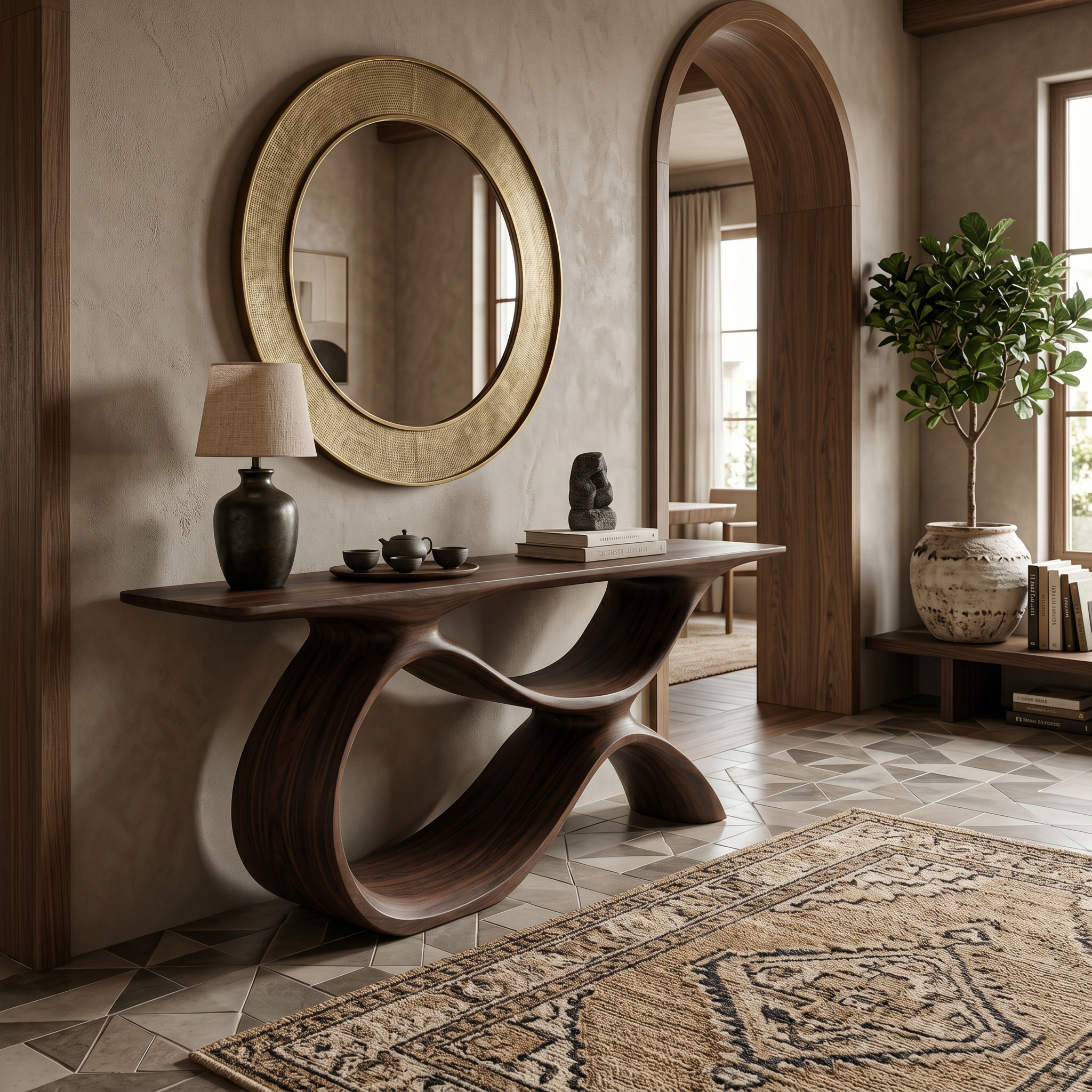 Modern Wooden Console Table With Curved Open Storage For Home RTTHTTCS028