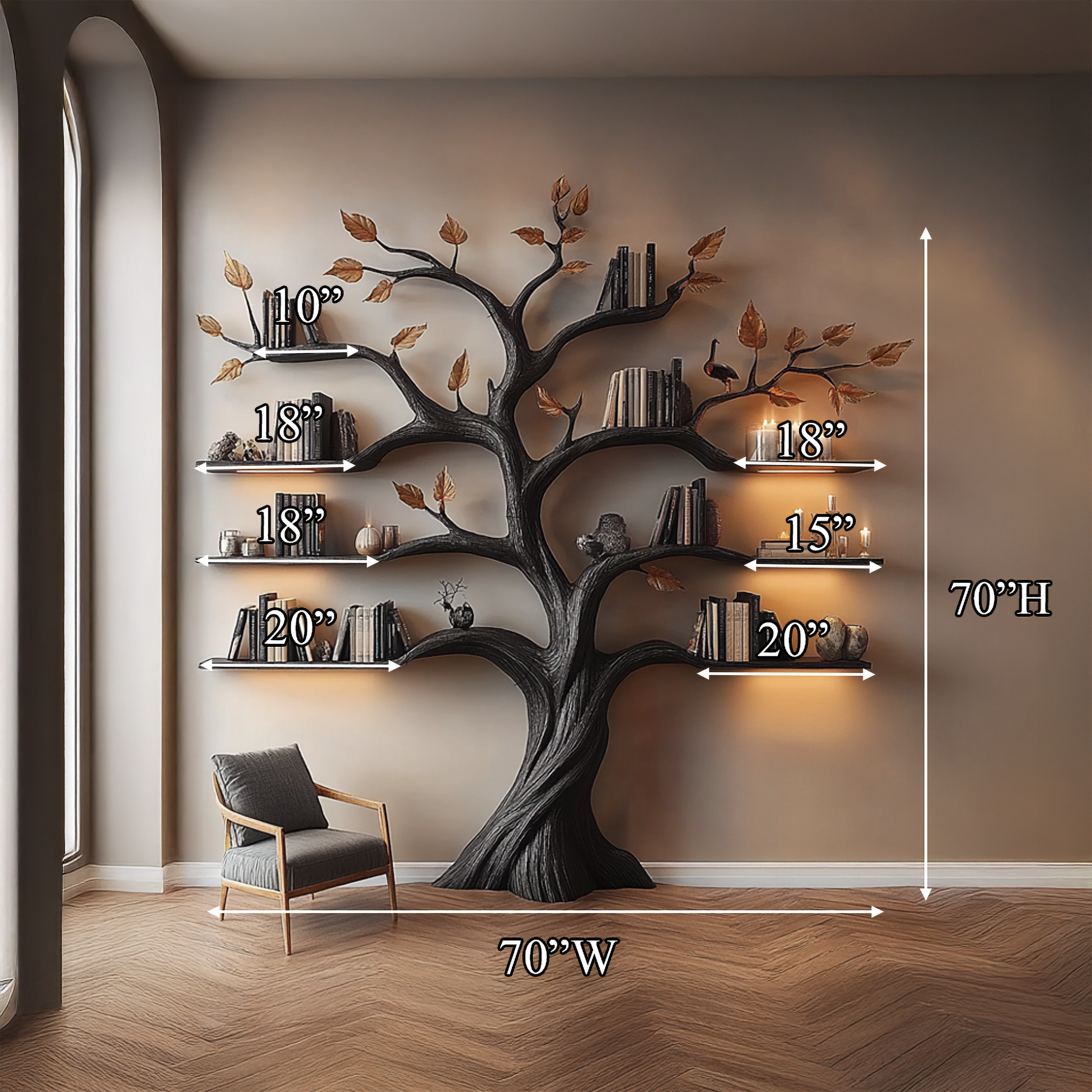 Rustic Halloween Tree Bookshelf Living Room Gothic Decor SINLSATB457