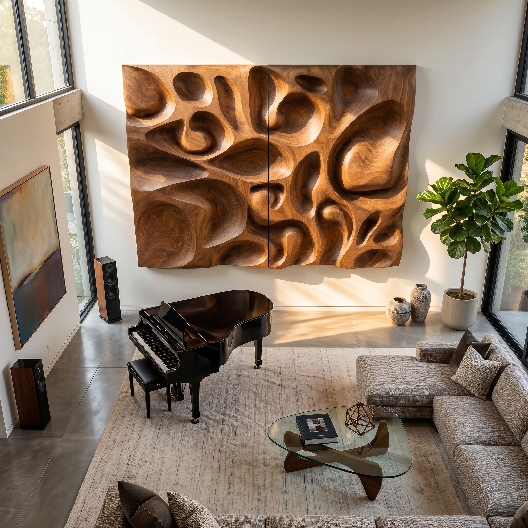 Organic Contemporary Wood Wall Art Modern Concrete Hallway Interior SILDTTRWA124