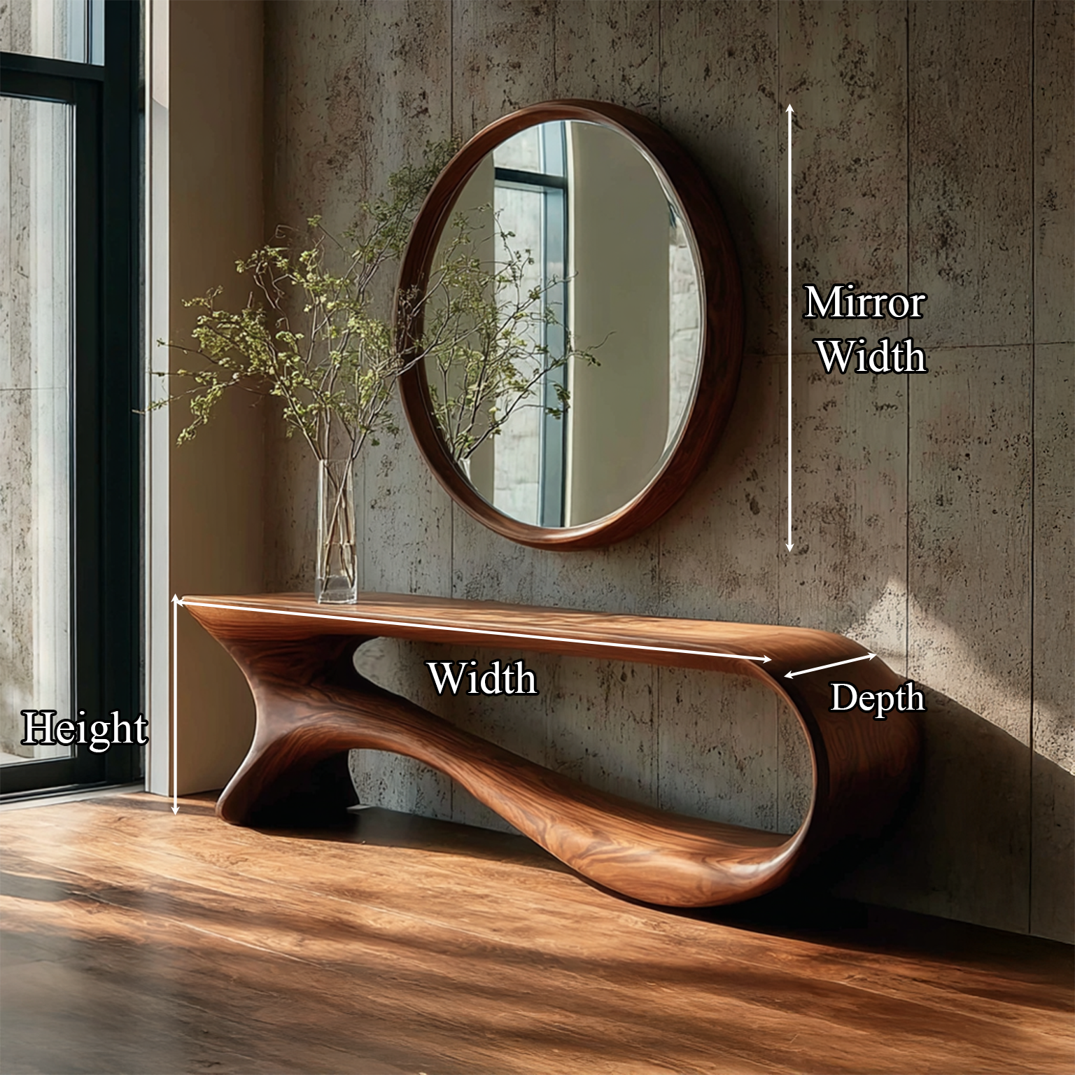 Wall Round Mirror Console Table Reclaimed Wood Decor Gift SINLSACS095