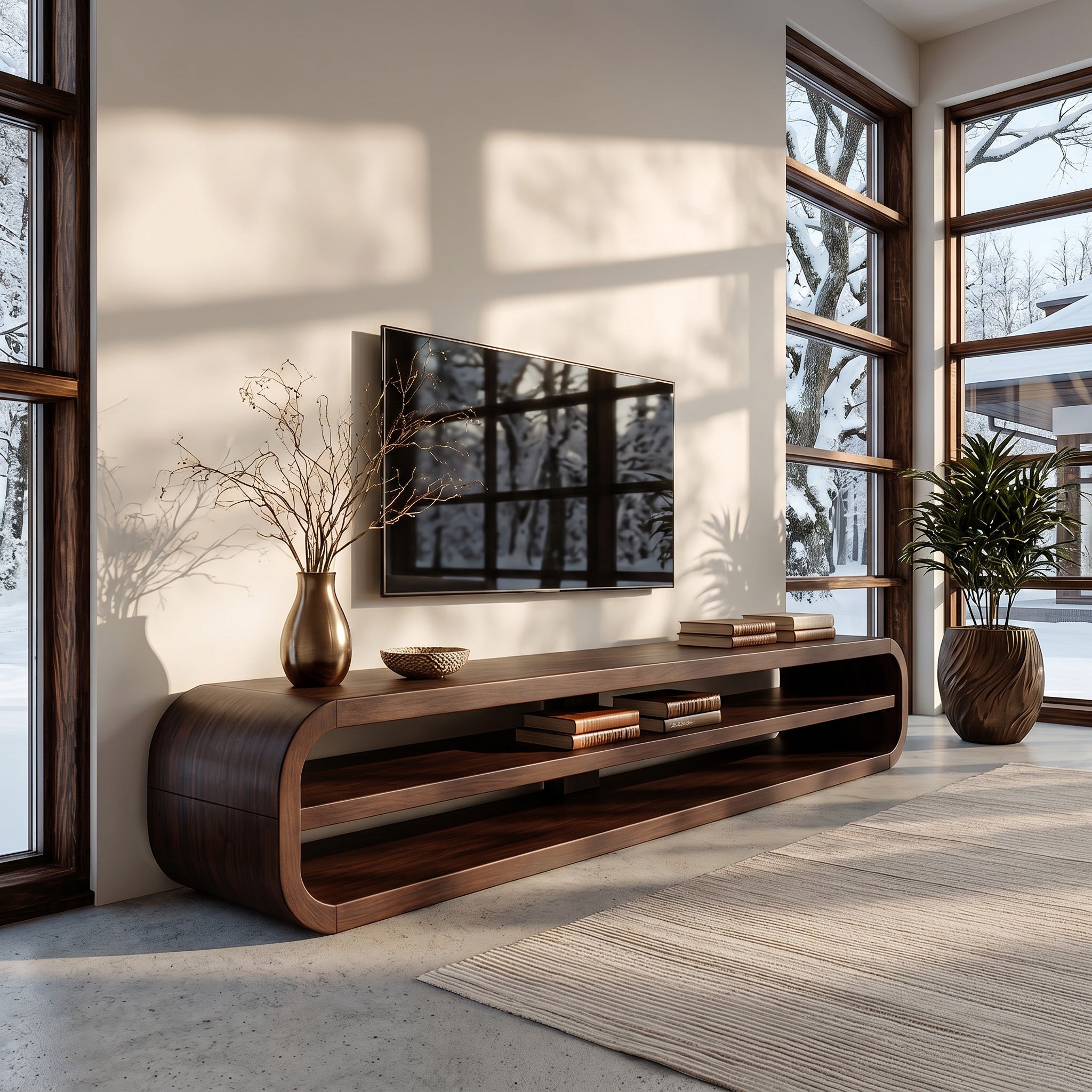 Contemporary Wooden TV Console With Open Storage For Living Room RTTHHNTVC109