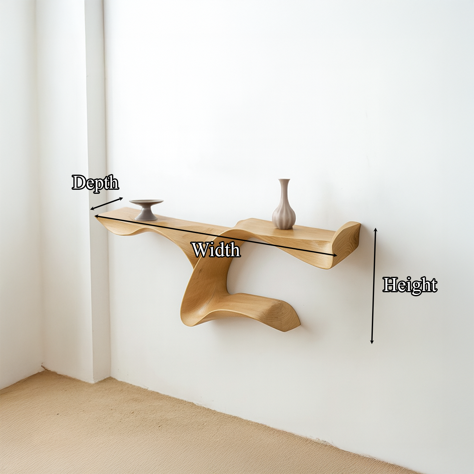 Sculptural Floating Shelf Modern Organic Wave Living Room Bedroom SINLSAFL095