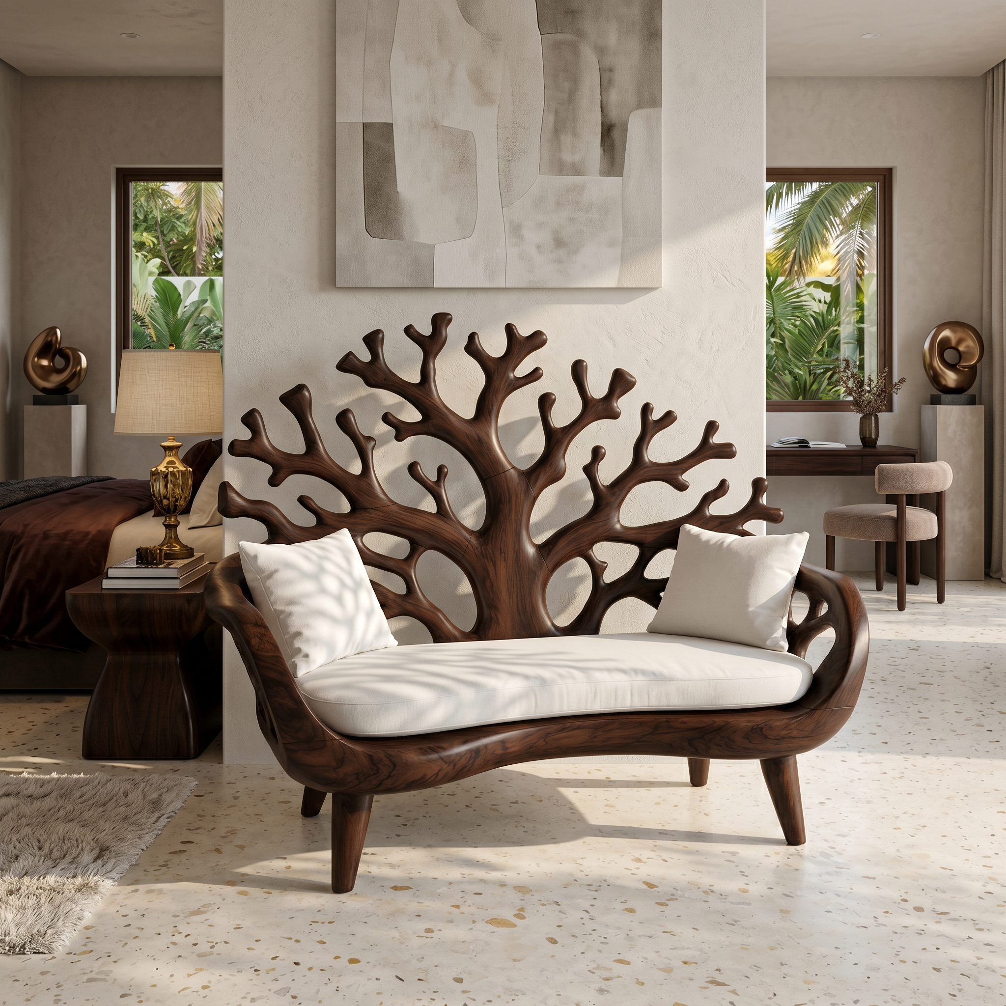 Modern Coral Tree Back Bench For Patio Interior Space SILDTTNBEN024