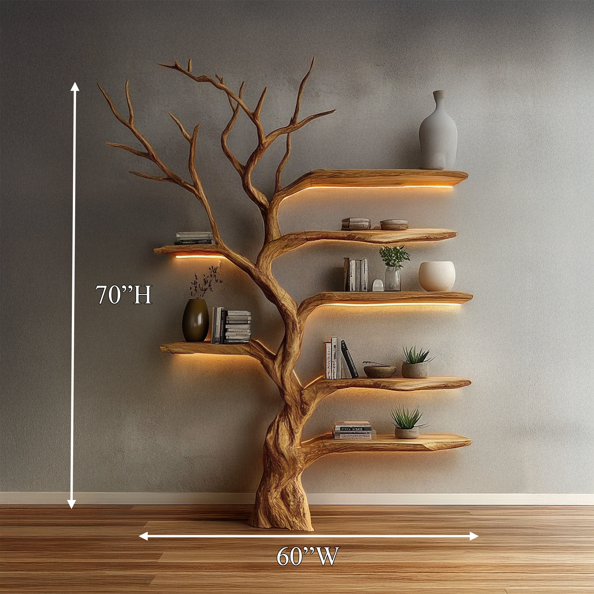 Rustic Organic Tree Bookshelf Living Room Interior Sculptural Wall Display SINLSATB659