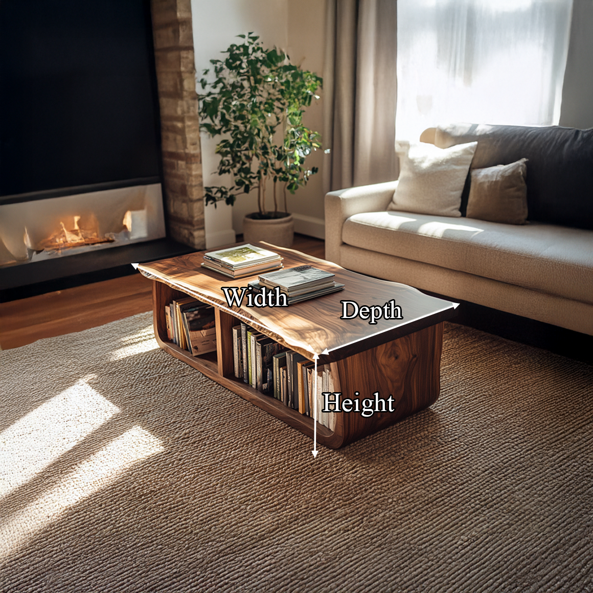 Mid Century Curved Live Edge Coffee Table Living Room Family Room SINLSACF186TBNA