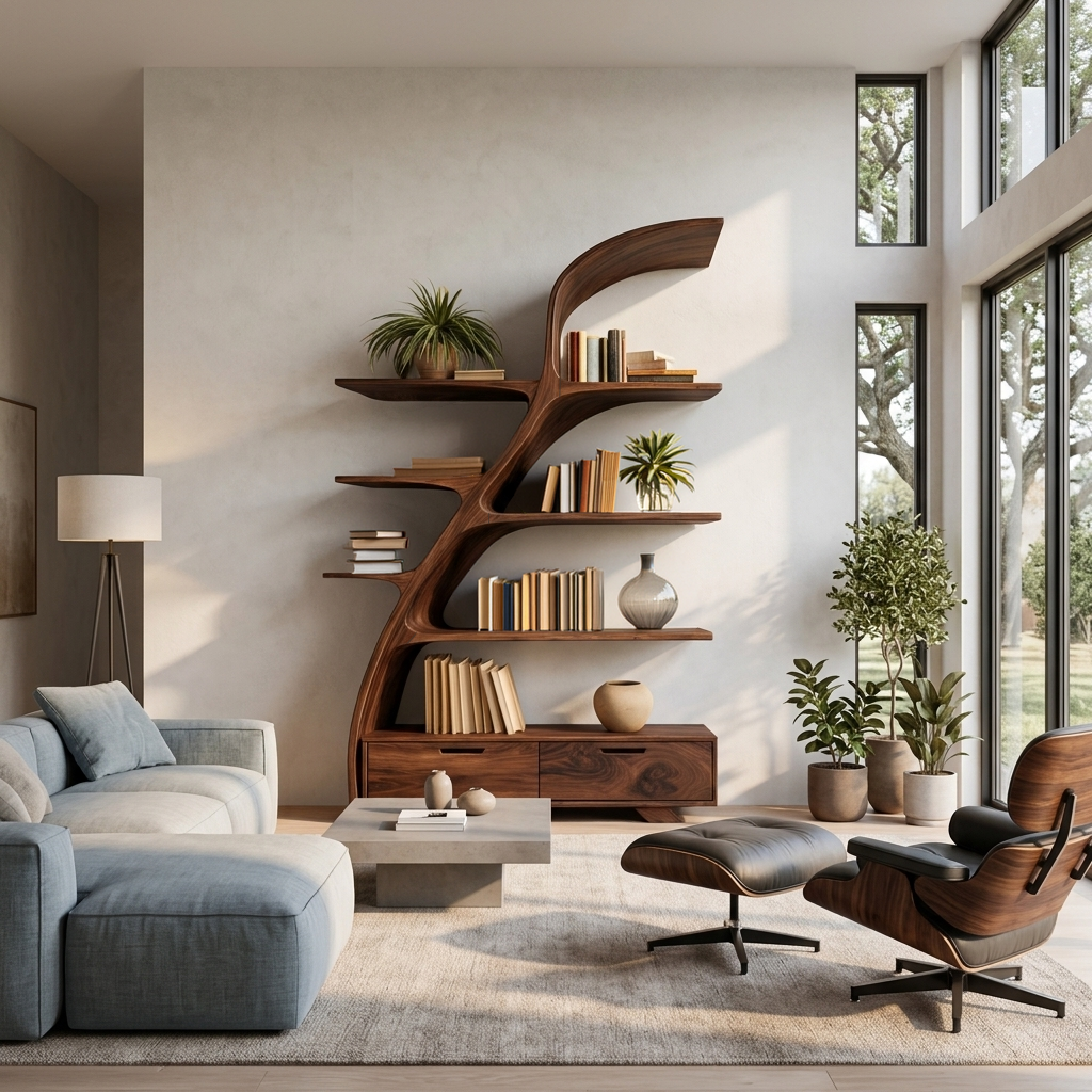 Organic Wooden Bookshelf For Living Area RTTHTTBS119