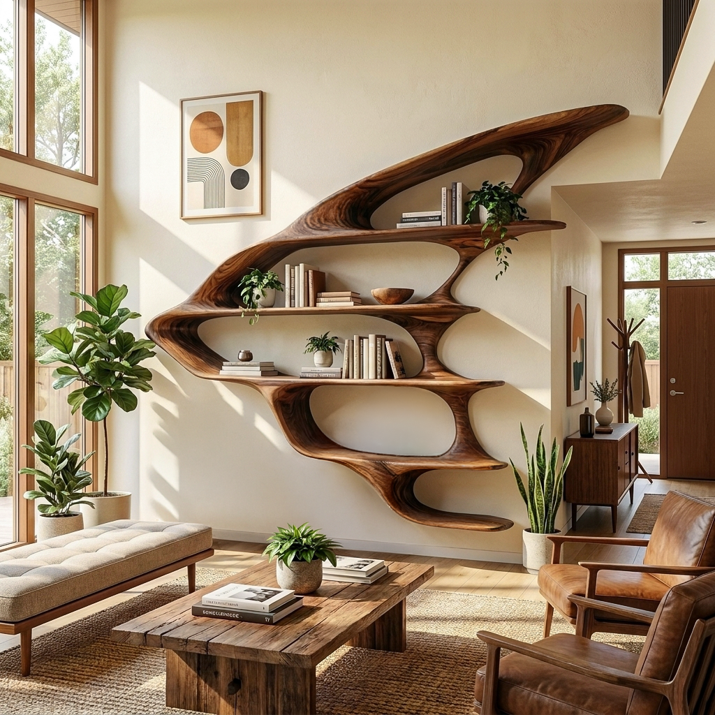 Wooden Floating Bookshelf Unique Design For Living Room Wall RTTHTTBS133