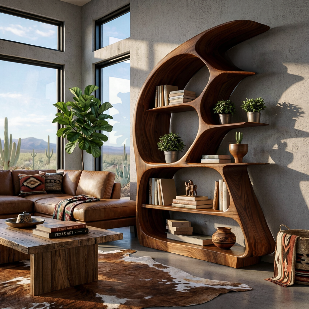 Contemporary Sculptural Wood Bookshelf For Living Room Decor RTTHTTBS139