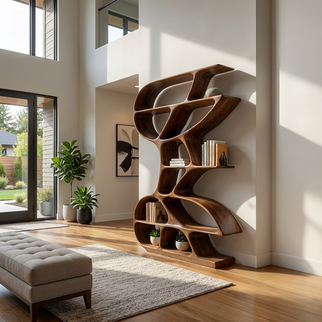 Wooden Bookshelf Unique Sculptural Design For Modern Living Room RTTHTTBS141