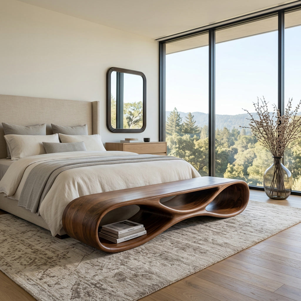 Modern Organic Wood Bench For Elegant Home Entryway RTTHHNCHR146