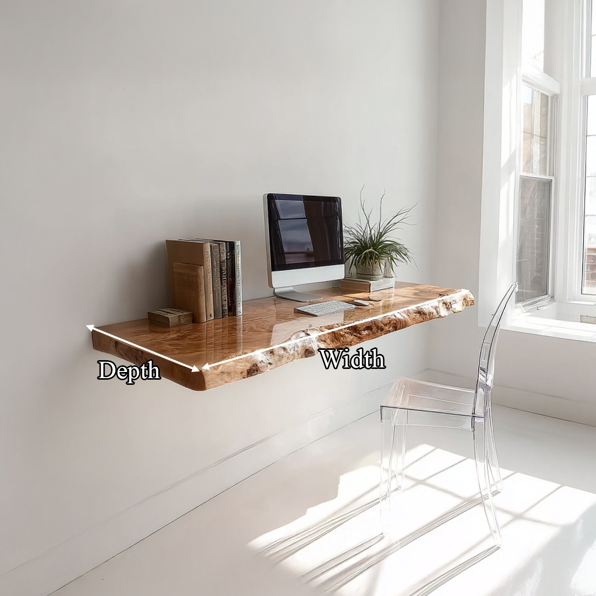 Rustic Live Edge Wall Mounted Desk Office Or Living Room SINLSAFL285