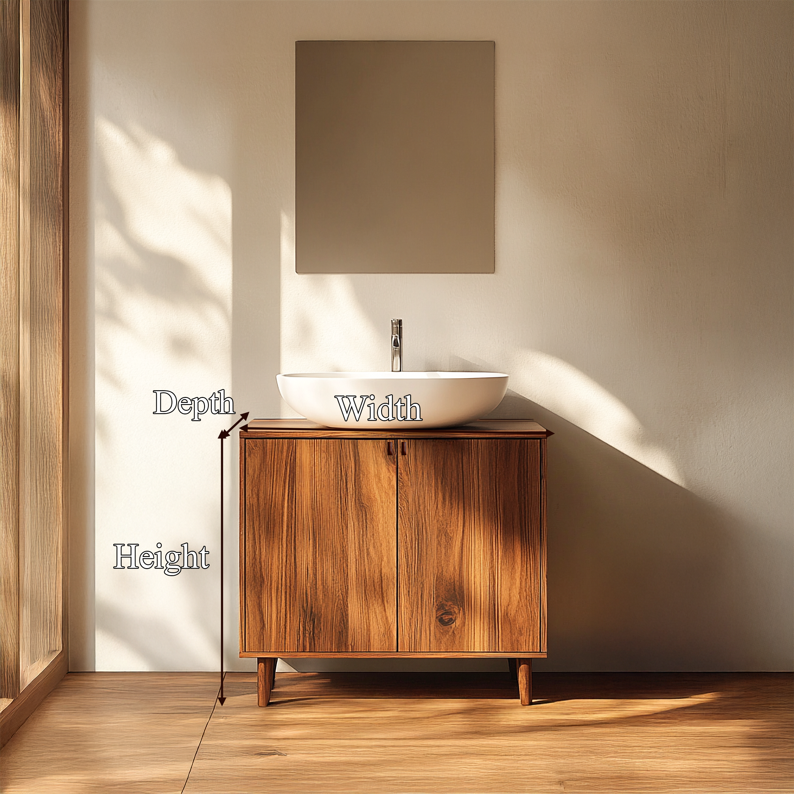 Midcentury Modern Bathroom Vanity Cabinet Freestanding Wood Storage Console SINLSABRV265