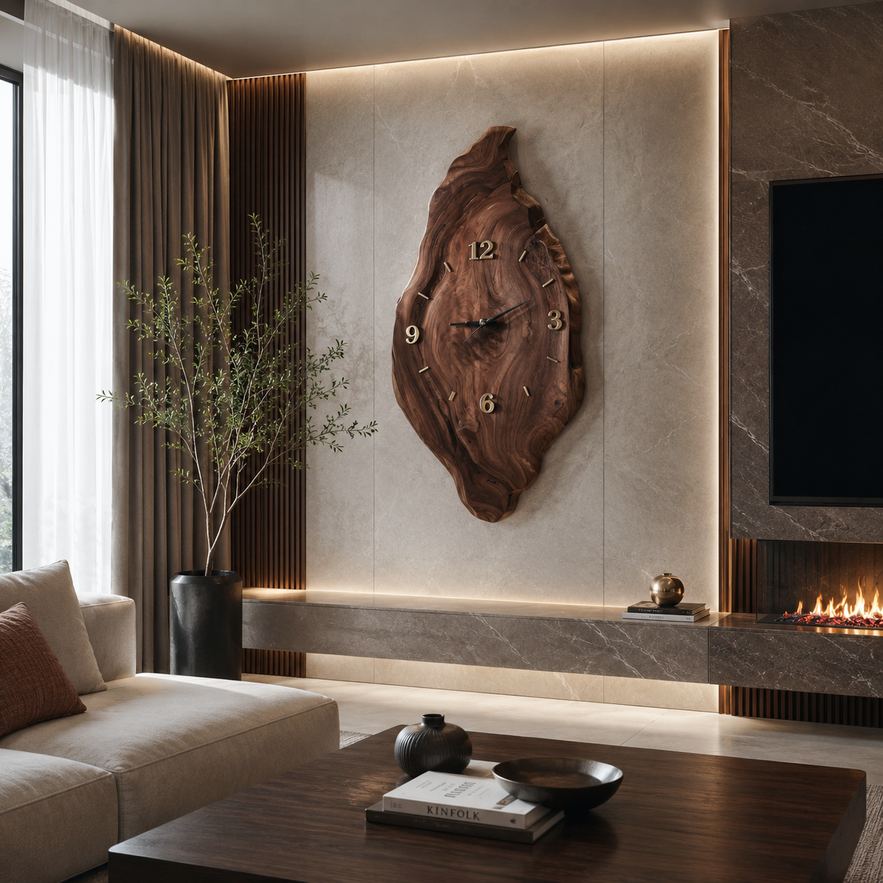 Rustic Wall Clock With Live Edge Design For Bedroom SITHTTWAC002
