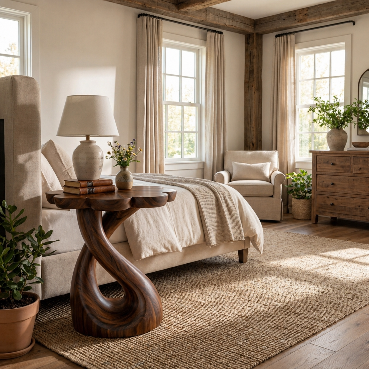 Handcrafted Wooden Nightstand With Floral-shaped Tabletop For Bedroom RTTHTTNS024