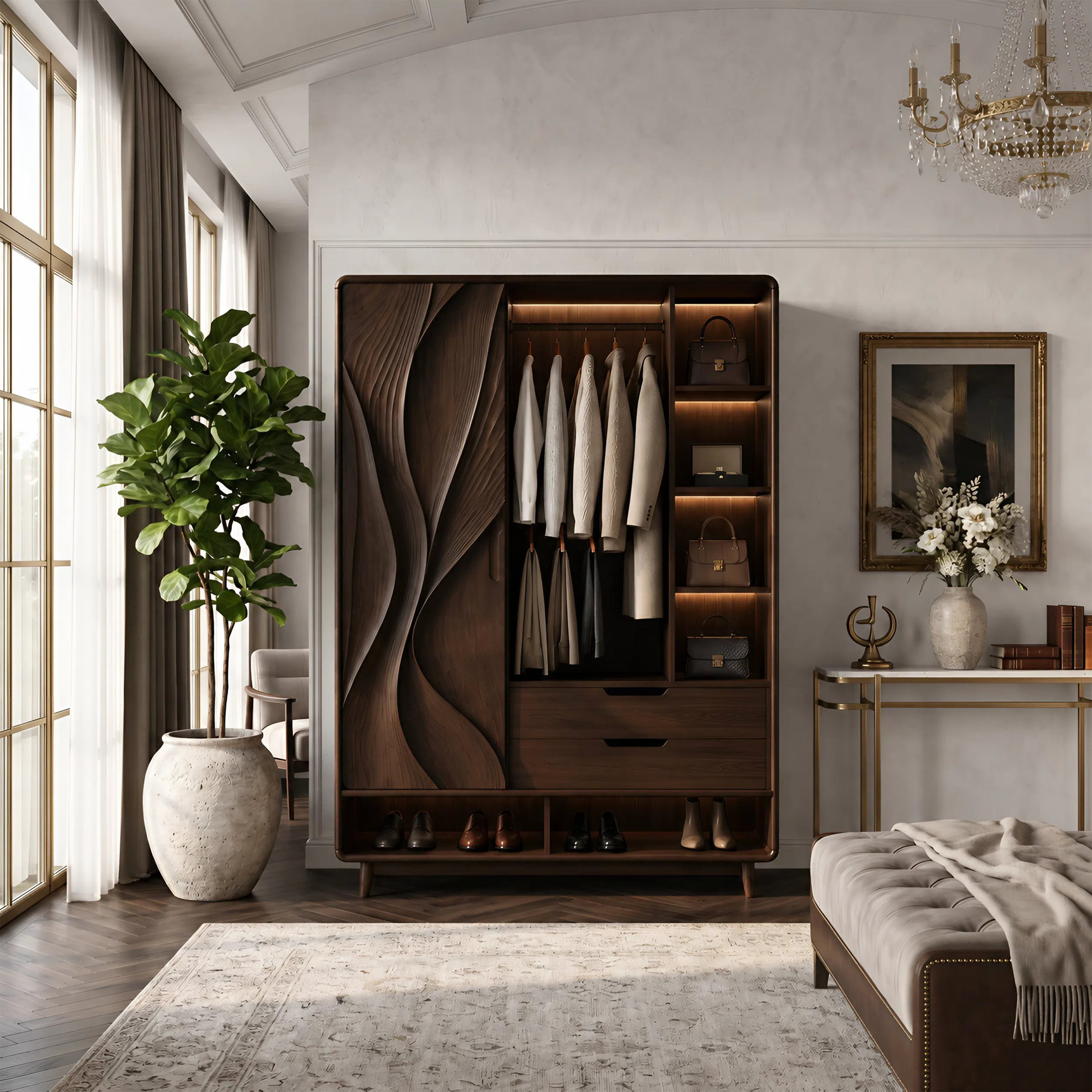 Contemporary Sculptural Form Armoire For Luxury Bedroom Interior SILDTTNWDE002