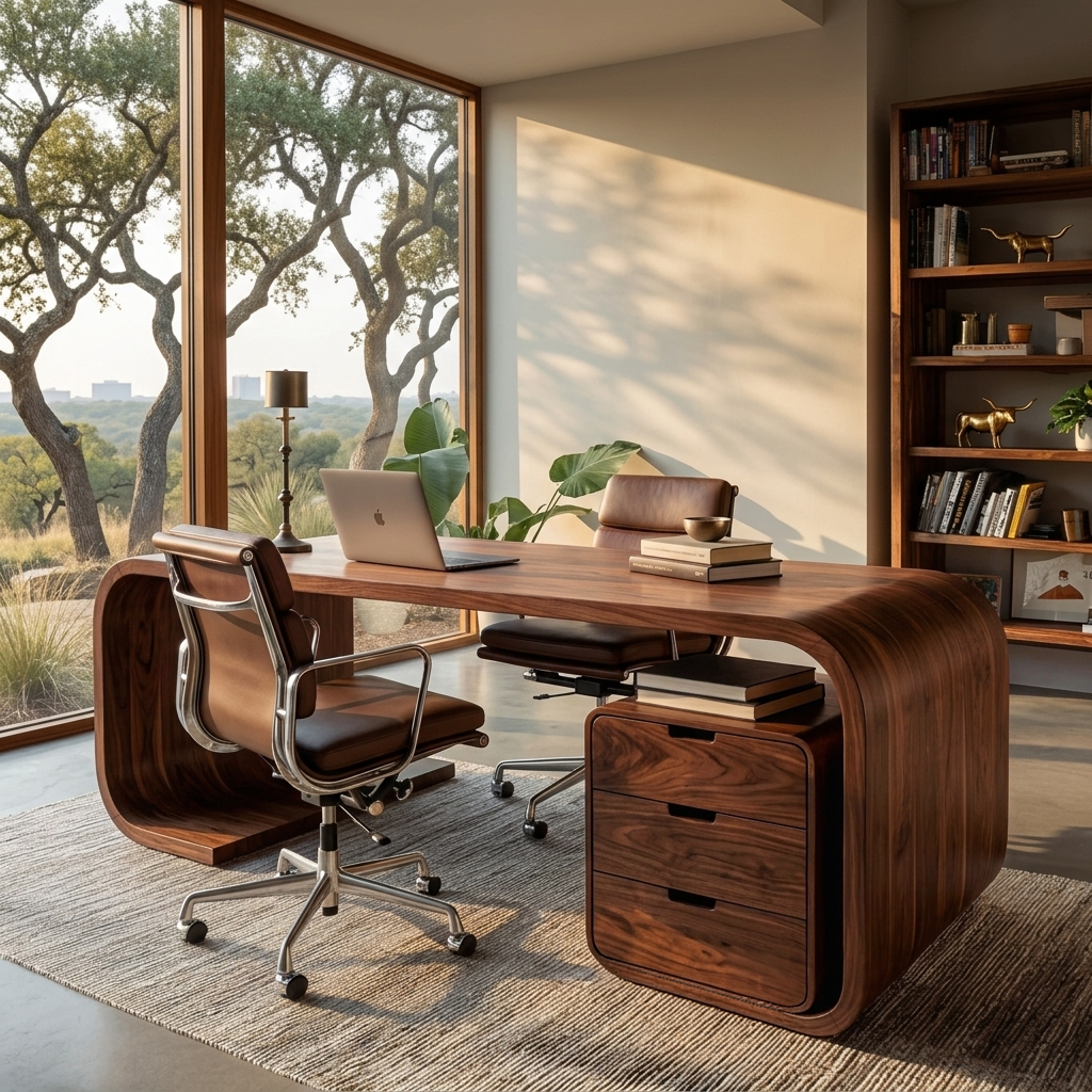 Modern Wooden Desk With Curved Base For Home Office RTTHTTDE067