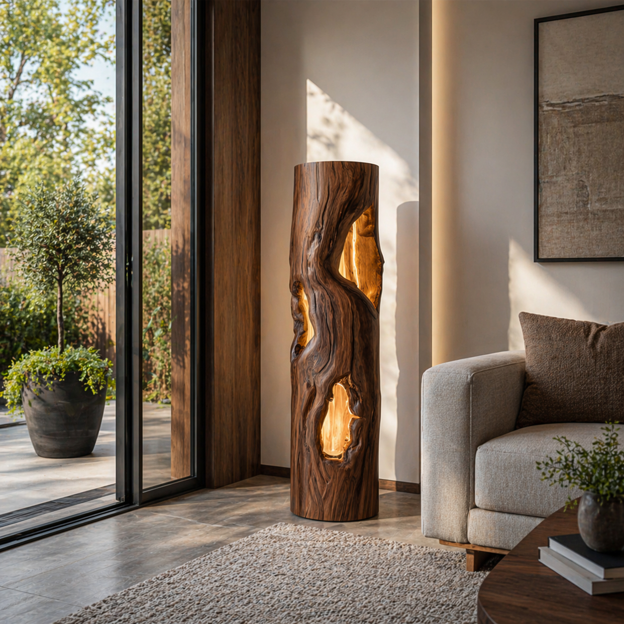 Handcrafted Wooden Floor Lamp With Multi Hollow For Home Decor RTTHTTLAM048