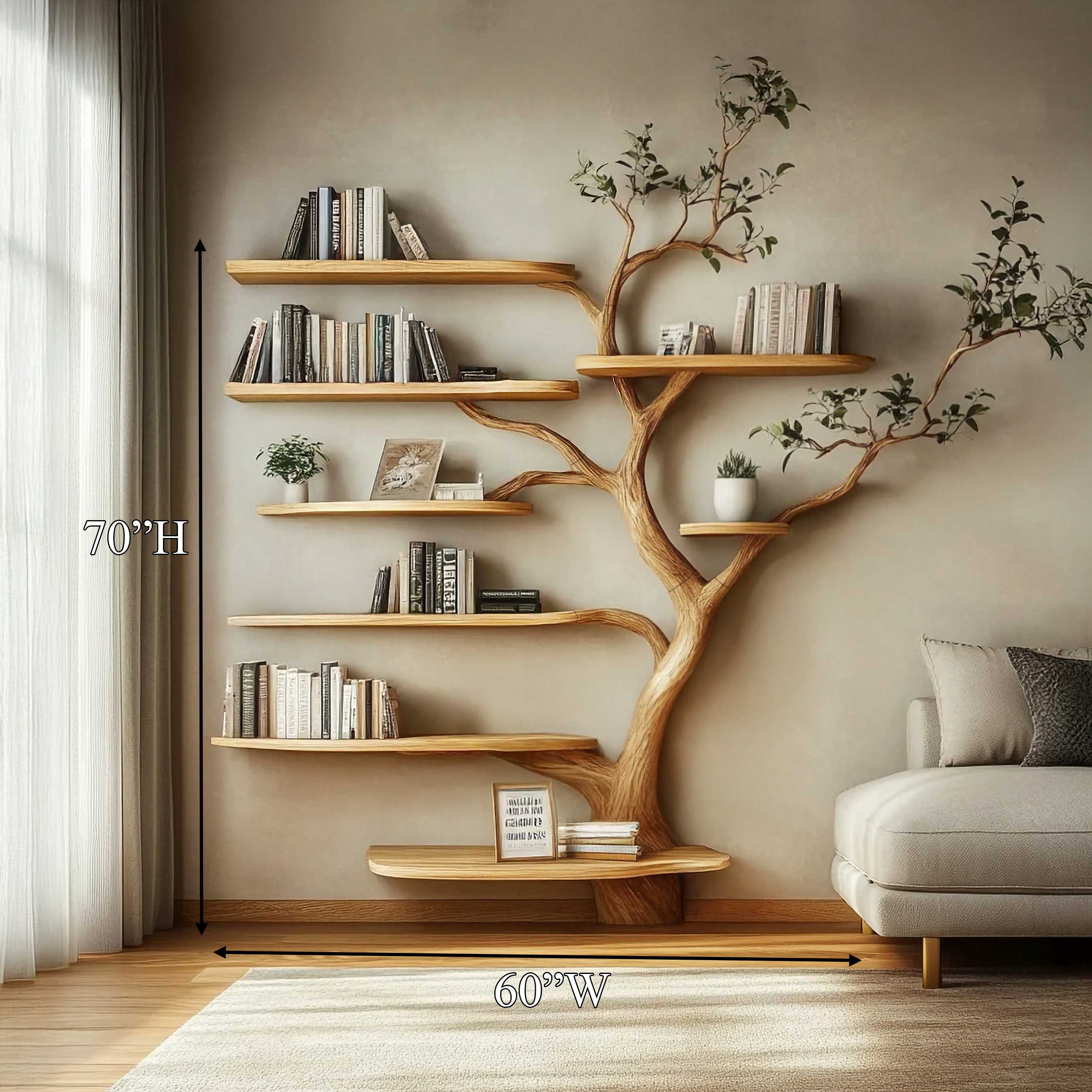 Sculptural Branch Bookcase Living Room Interior Airy Storage SINLSATB645