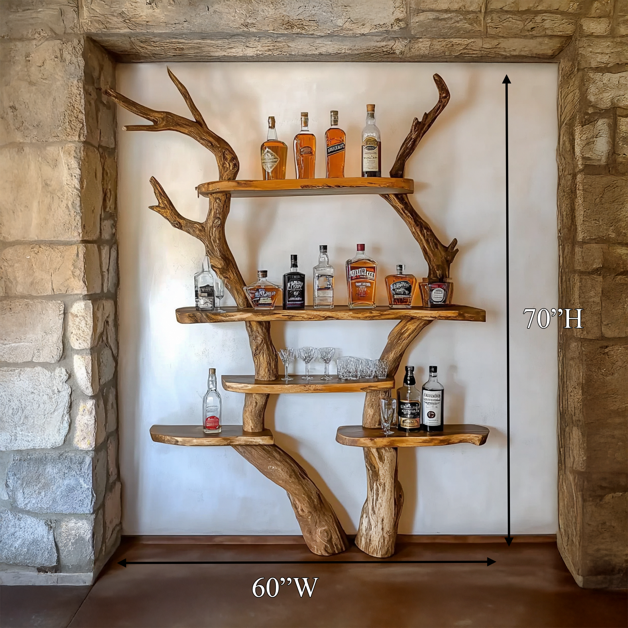 Rustic Bar Tree Shelf Living Room And Home Bar SINLSATB694