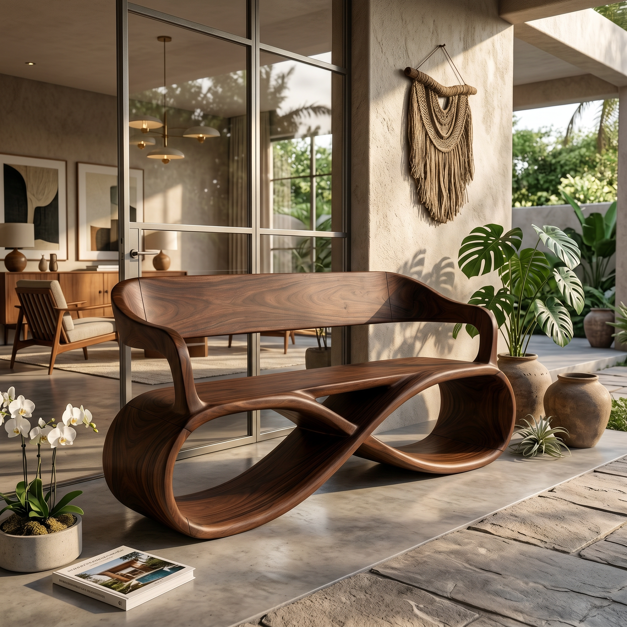 Sculptural Wooden Bench Modern Living Room SILDTTRBEN055