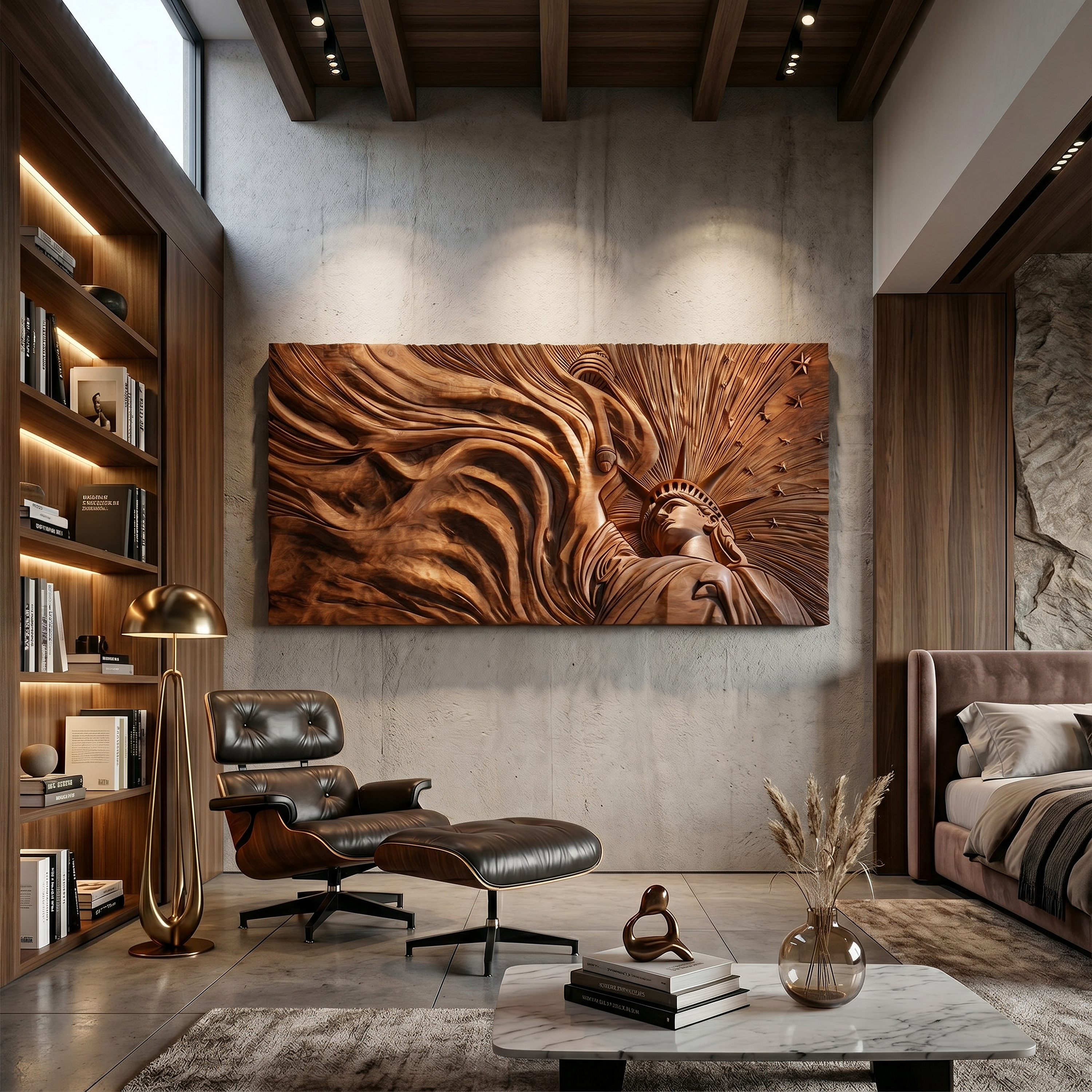Panoramic Liberty Wood Wall Art Modern Urban Living Room Decor SILDTTRWA120