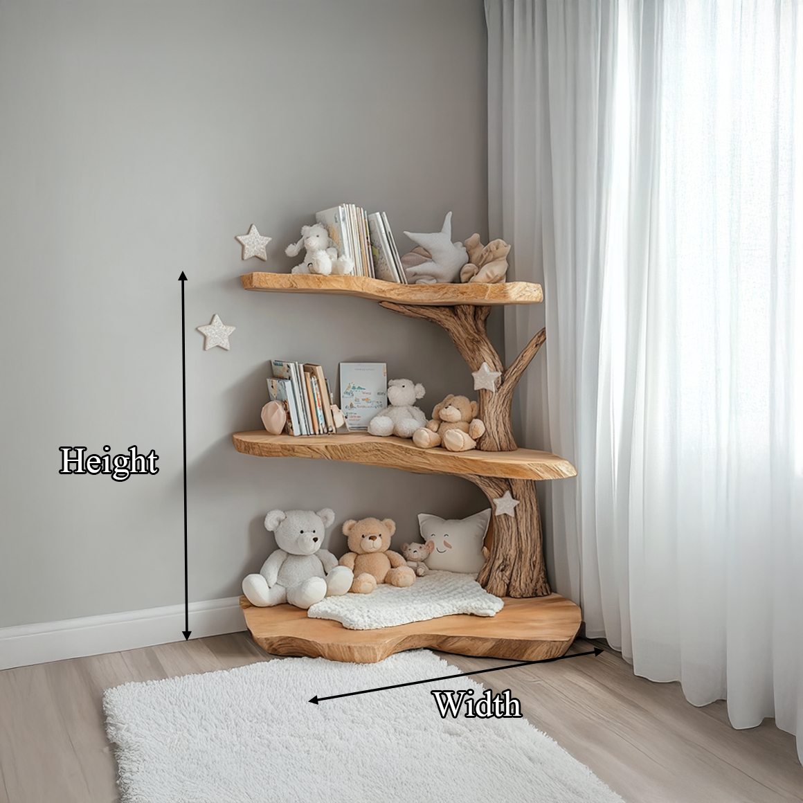 Rustic Corner Tree Bookshelf Kids Bedroom Decor SINLSATB312