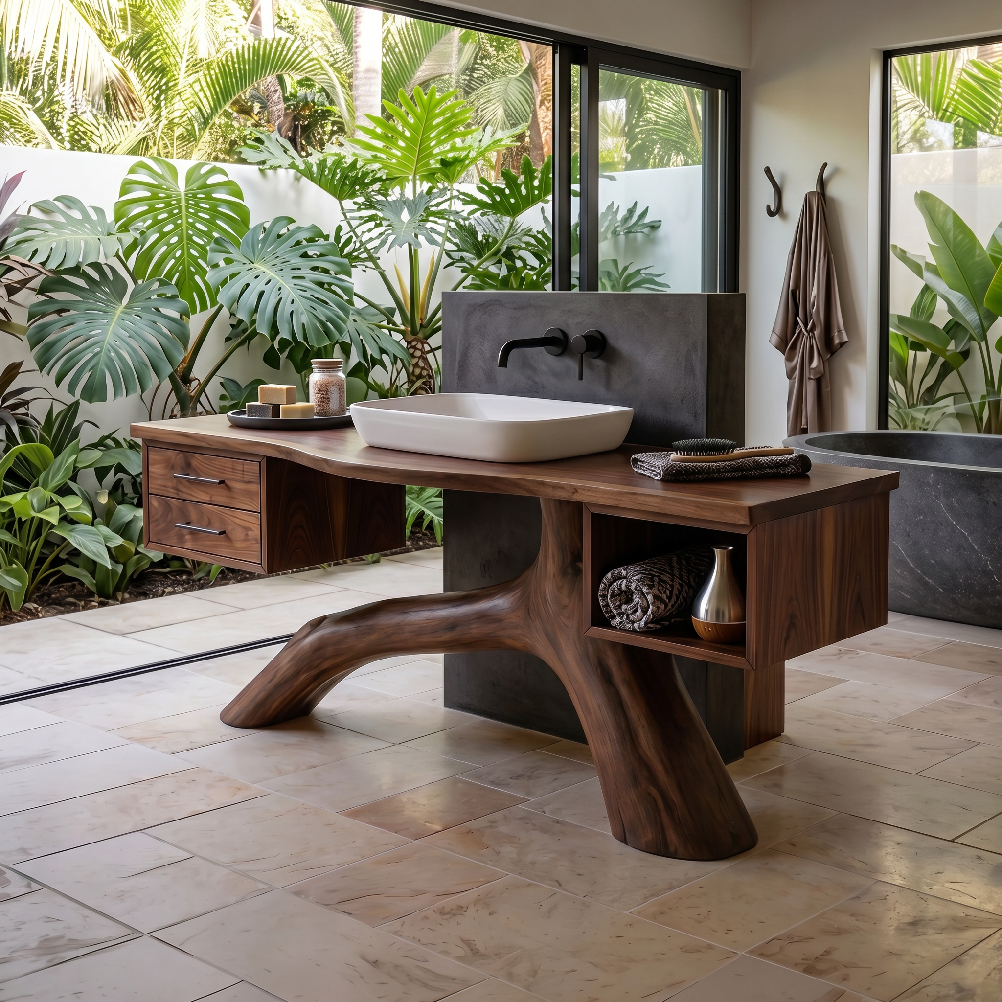 Tropical Double Sink Wood Vanity With Storage Resort Bathroom SILDTTRBRV148