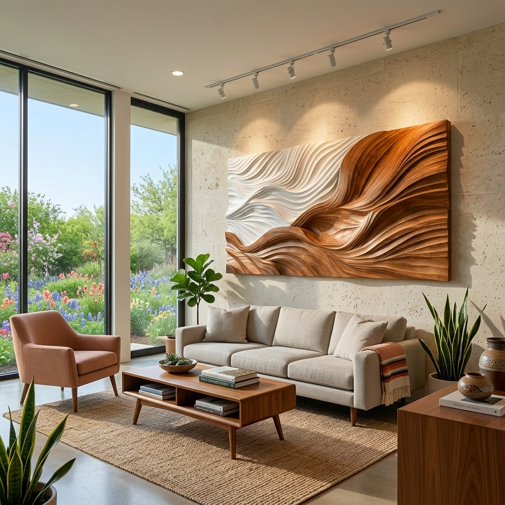 Modern Wooden Wall Art With Carved Wave For Home Decor RTTHTTWA126