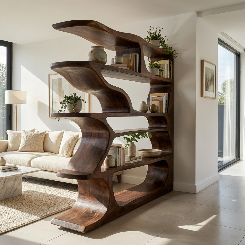 Contemporary Artistic Wooden Bookshelf For Living Room Storage RTTHHNBS179