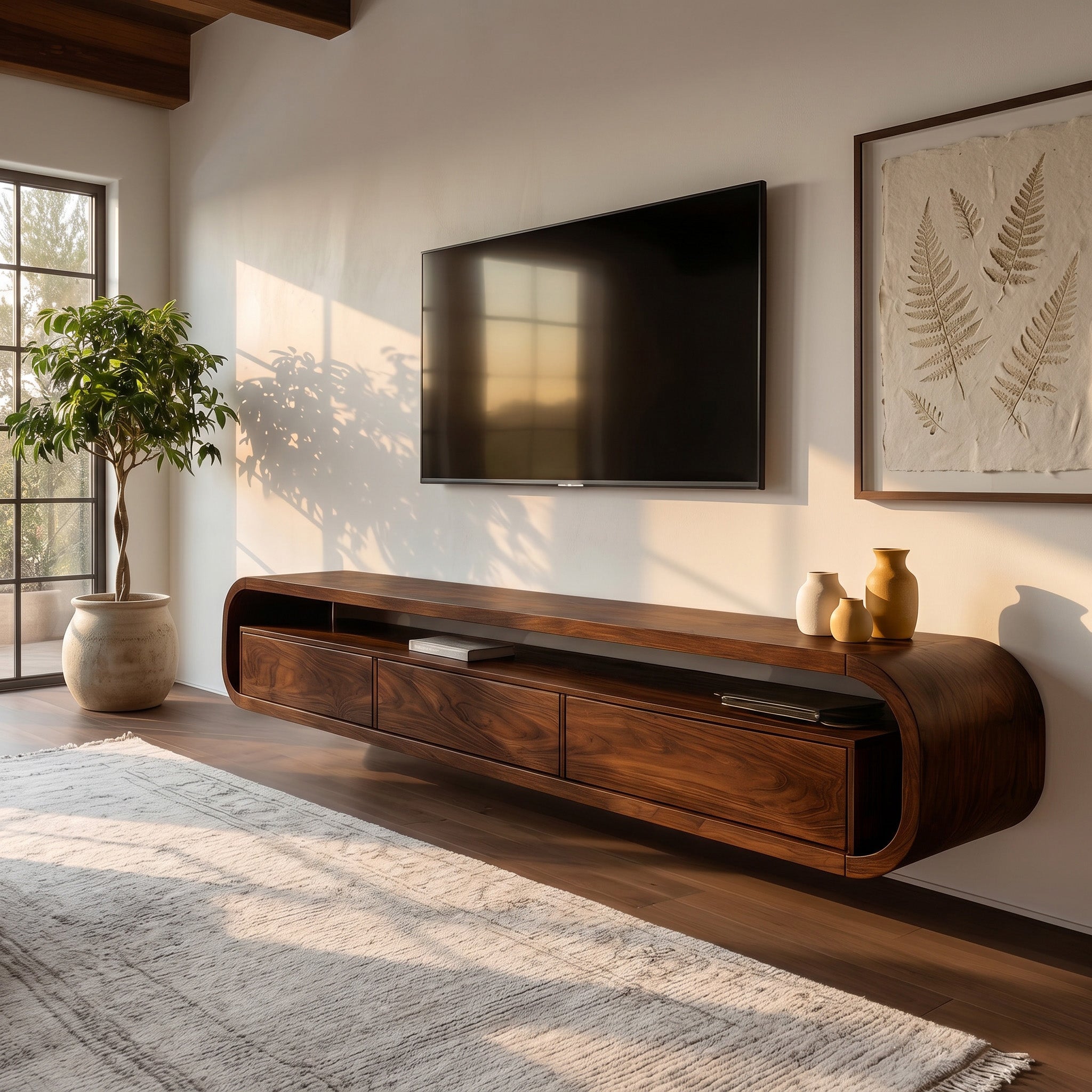 Modern Wooden Floating TV Stand For Living Room Storage RTTHHNTVC112