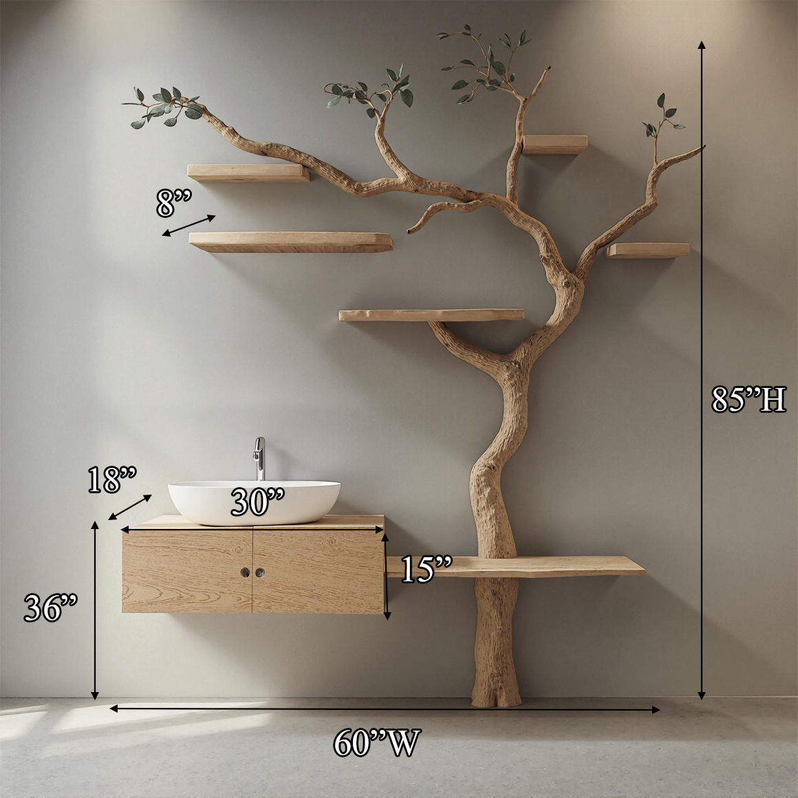 Rustic Organic Wooden Tree Vanity Bathroom SINLSATBB019